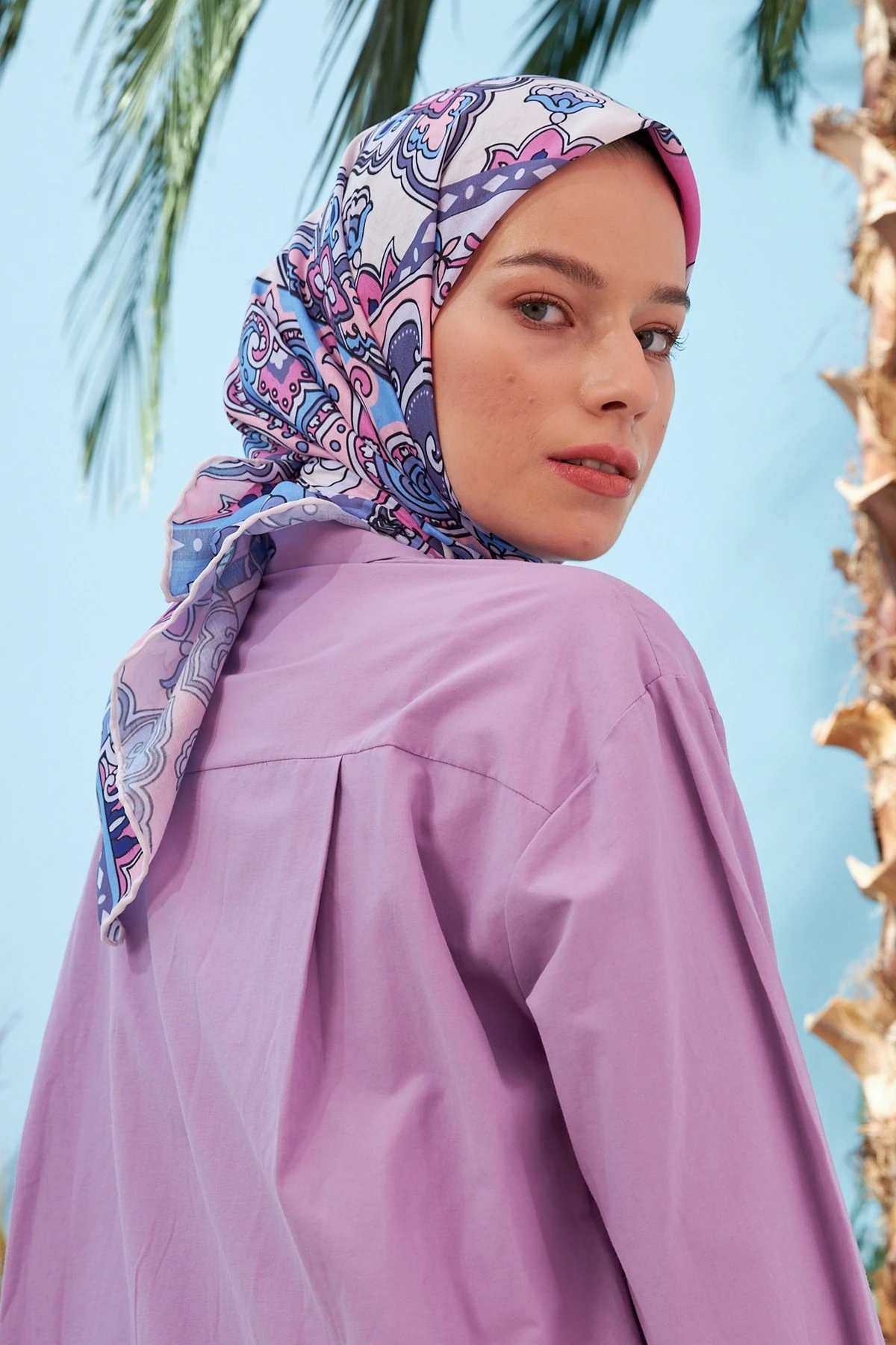 Mozaik Lila Pamuk Viskon Eşarp