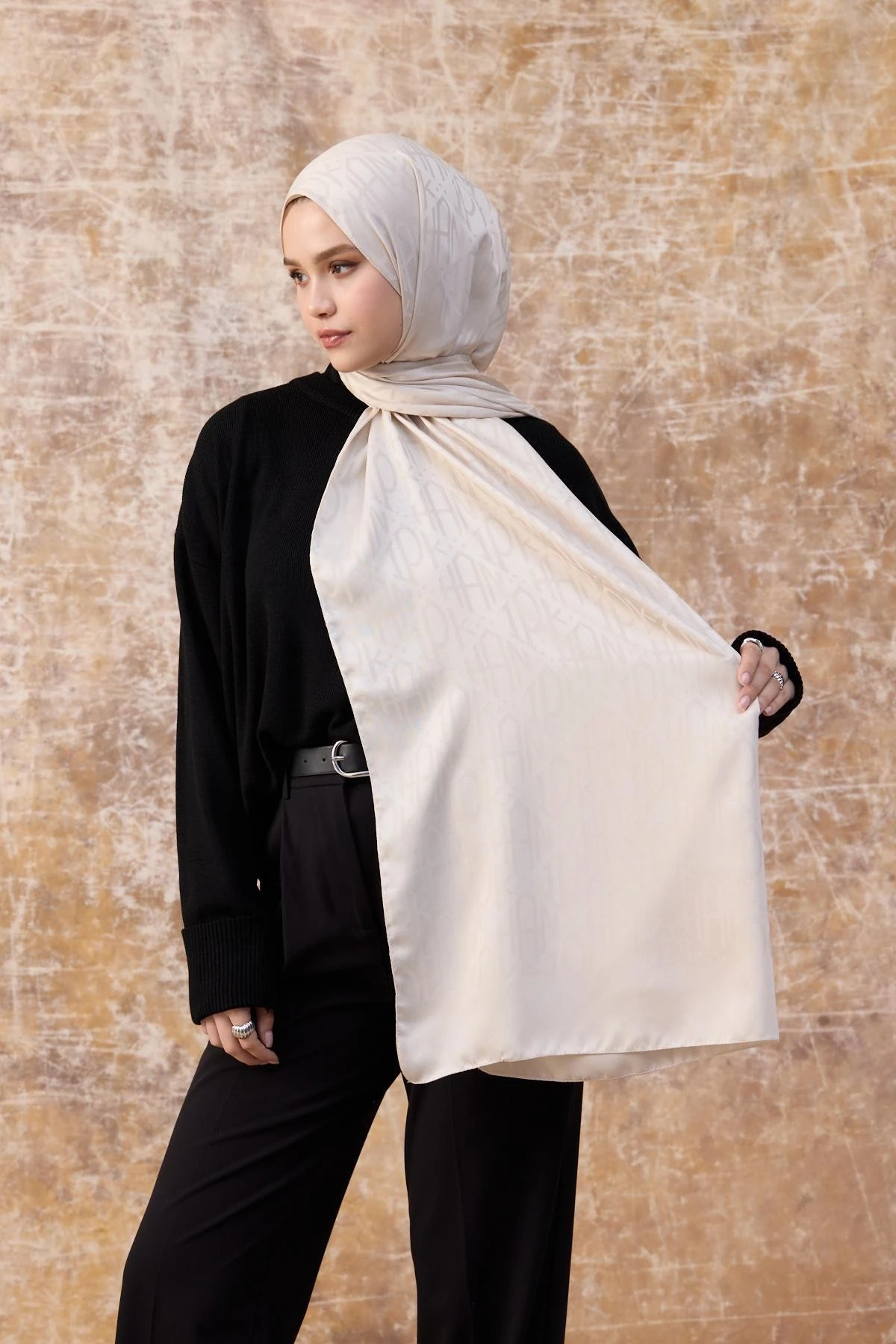 Fall Winter İpeksi Jakar Şal Ekru 9020-27