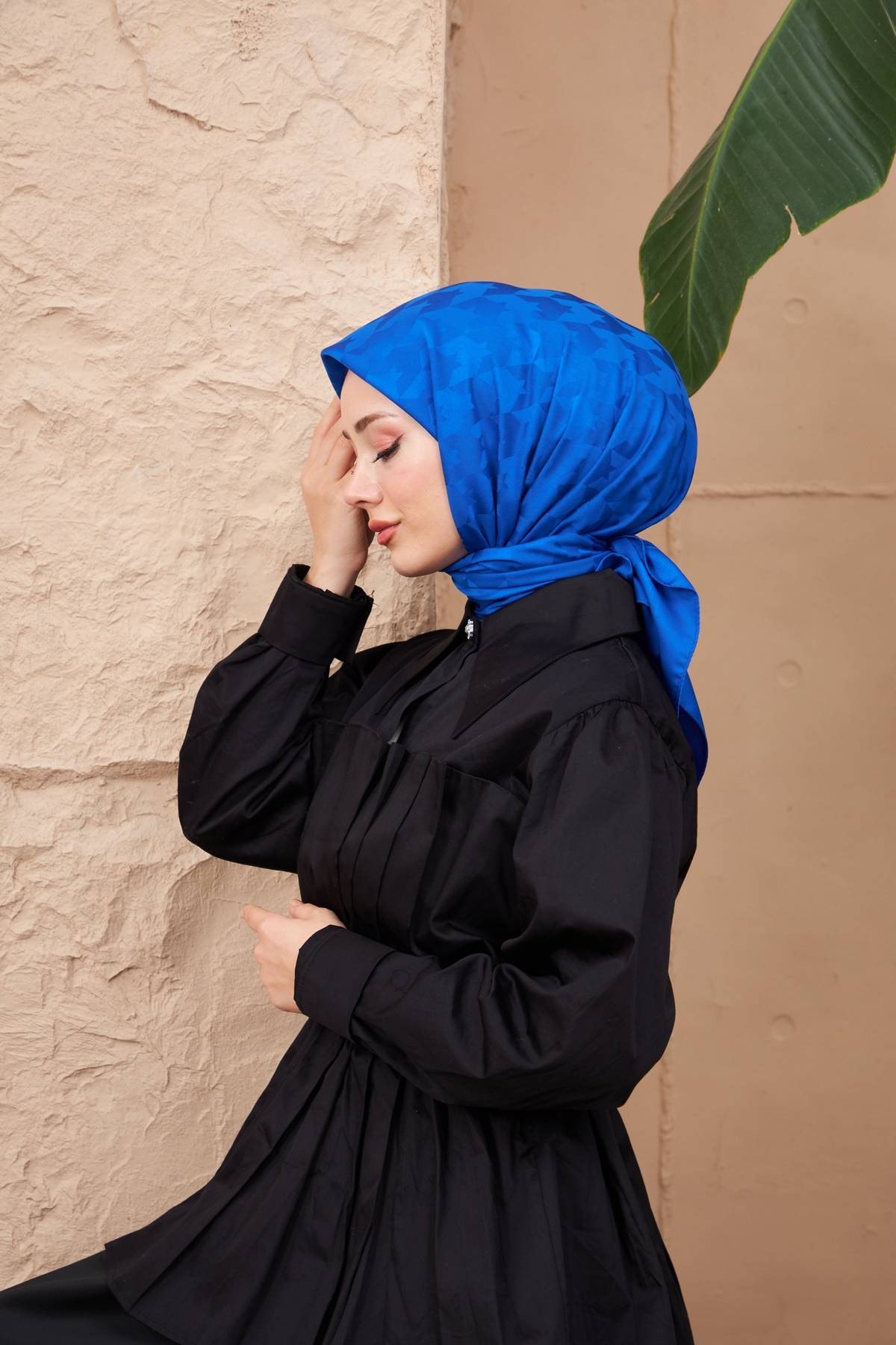 Kazayağı Jakarlı Eşarp Saks Mavi 9901-19