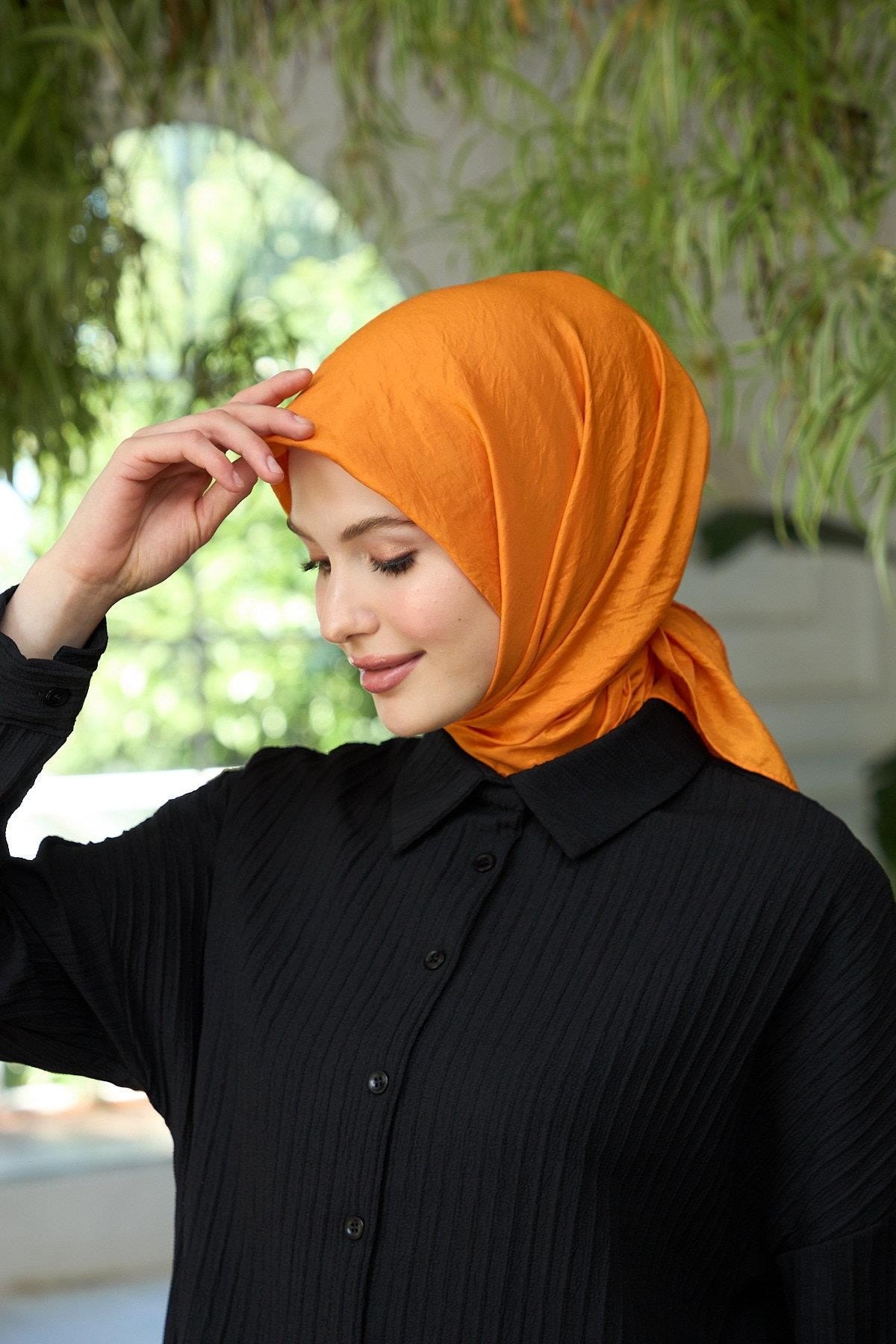 Düz Desen Vual Eşarp Orange Vual İpek Eşarp - 10100-23
