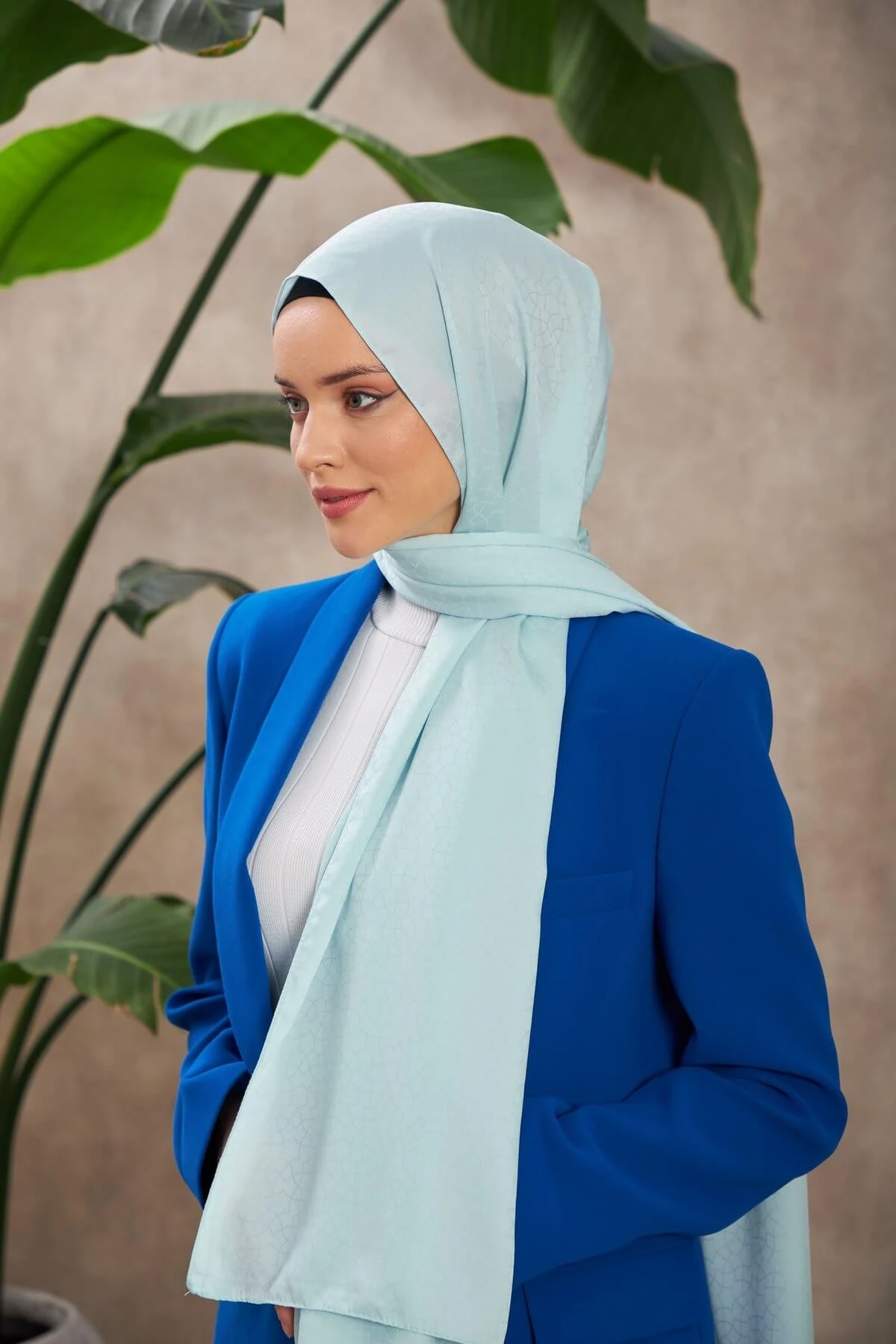 Alesa Desen İpeksi Jakar Şal Gri Mavi 9003-10