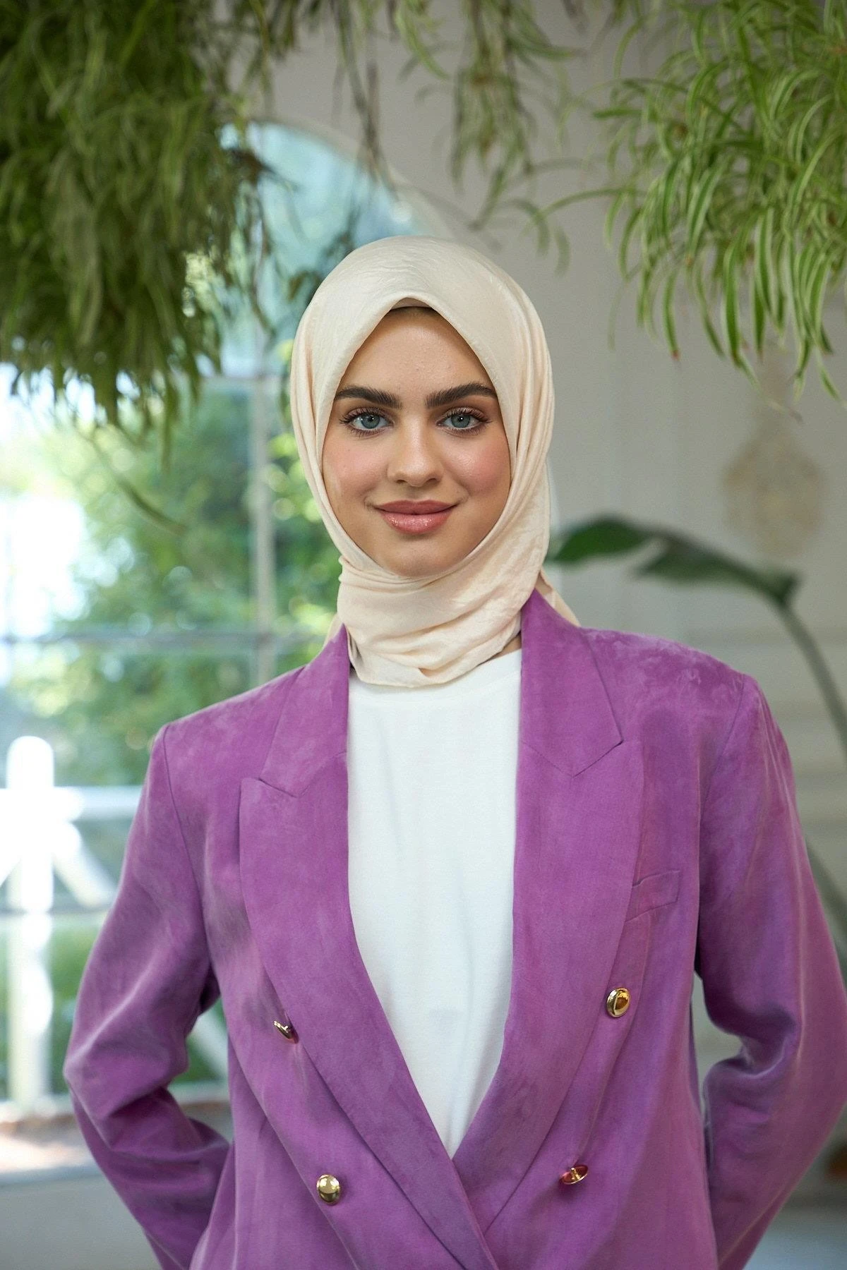 Düz Desen Vual Eşarp Krem Vual İpek Eşarp - 10100-11