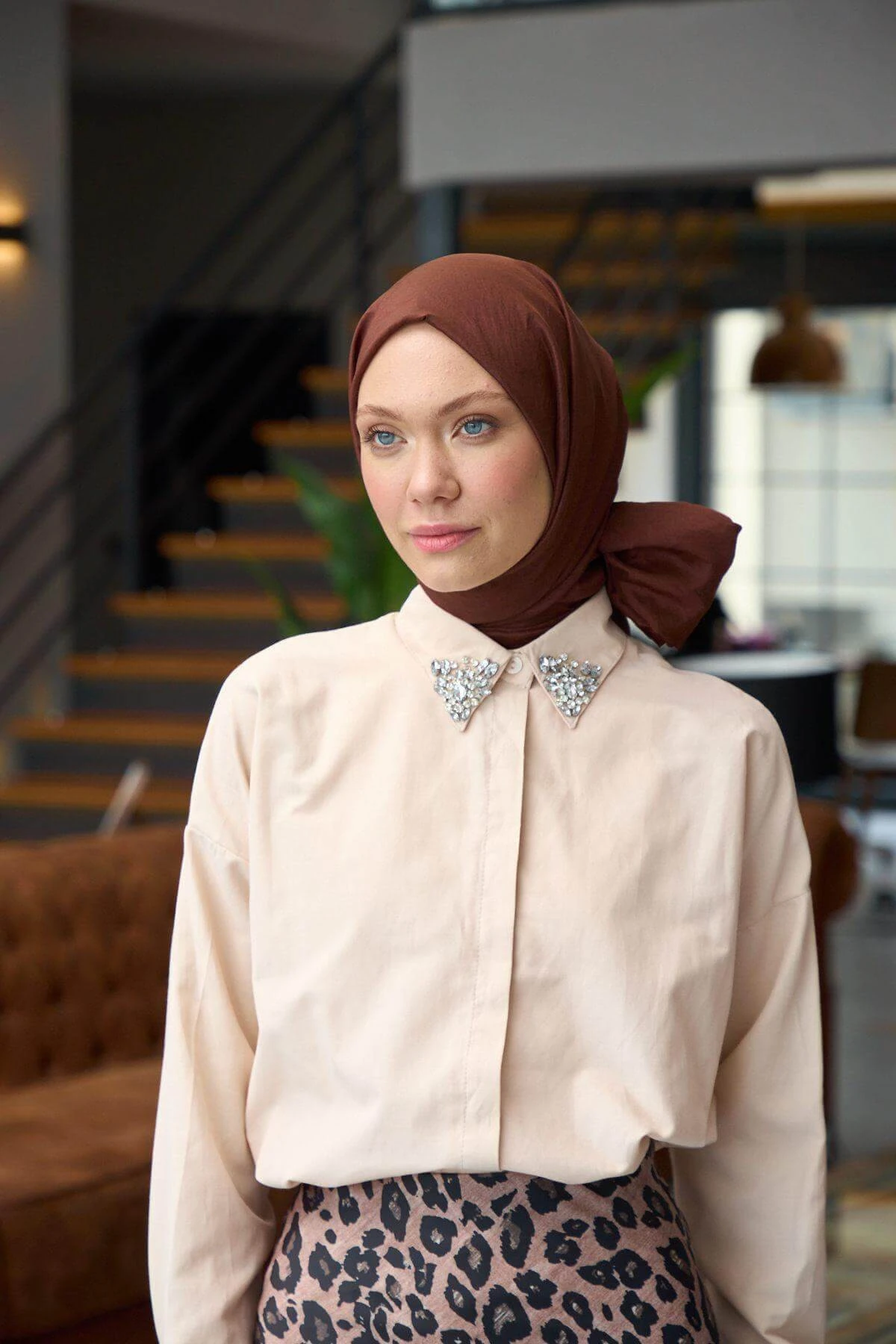 Düz Desen Vual Şal Koyu Bakır Vual İpek Şal - 9800-30