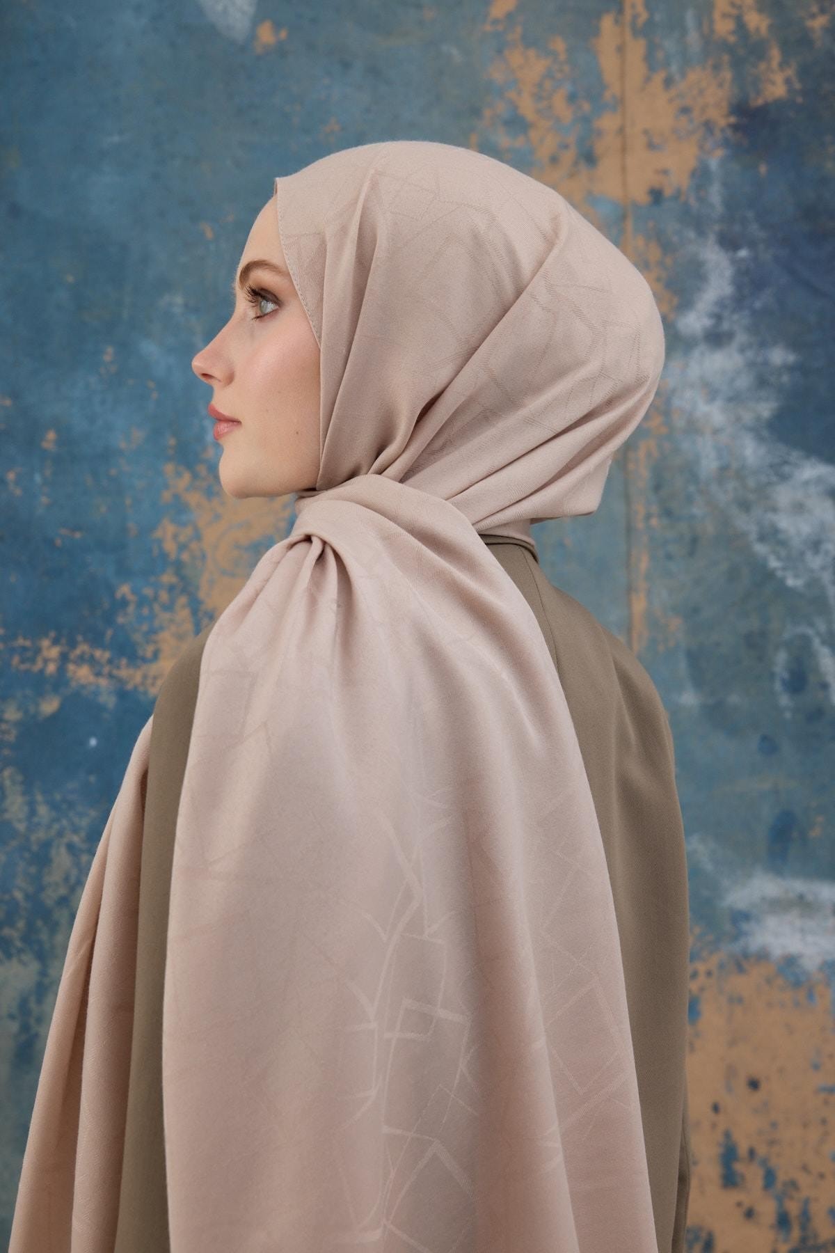 Kare Desen Pamuk Jakar Şal Bej 8012-27