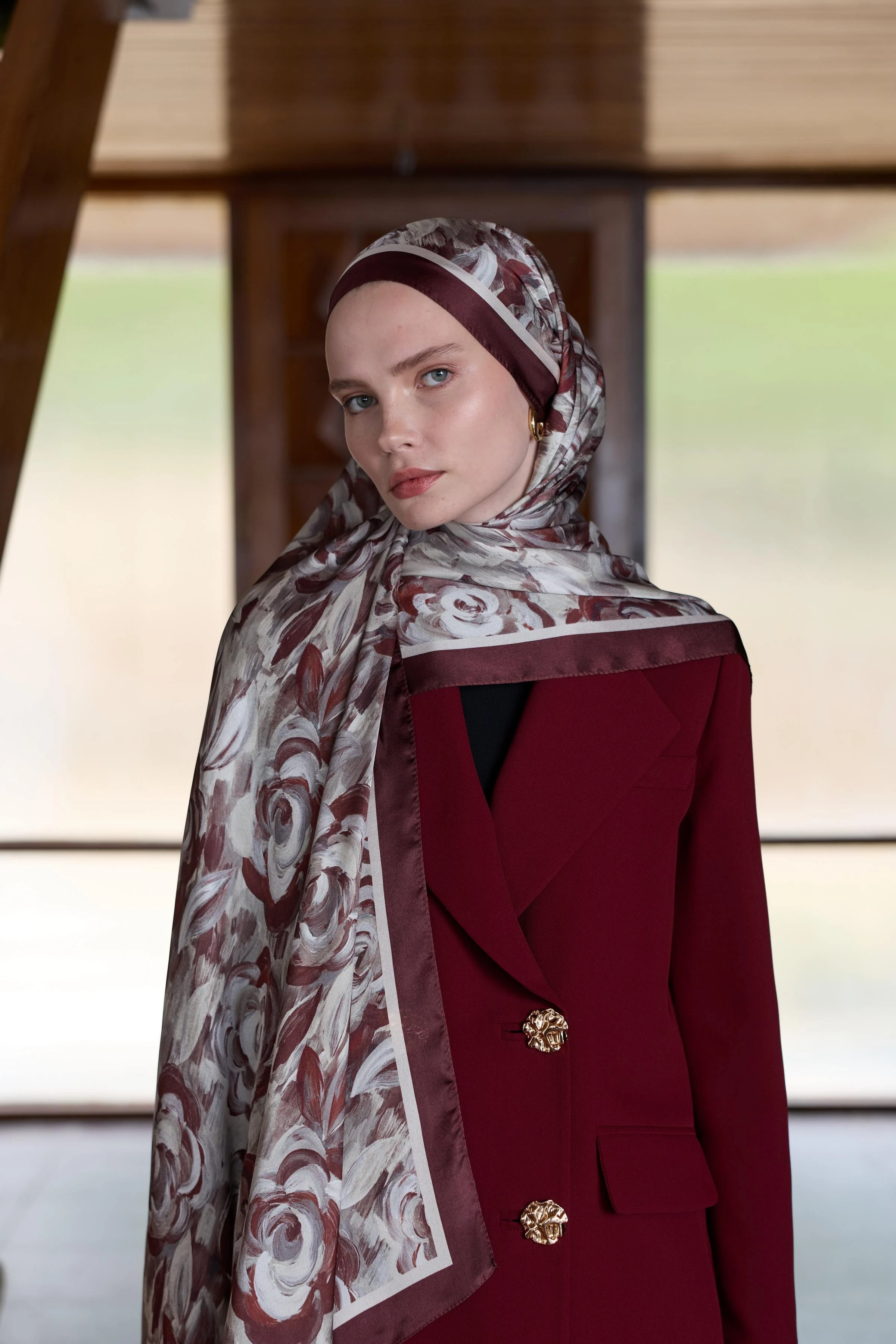Winter Bloom Hint İpek Şal 5014 - Bordo