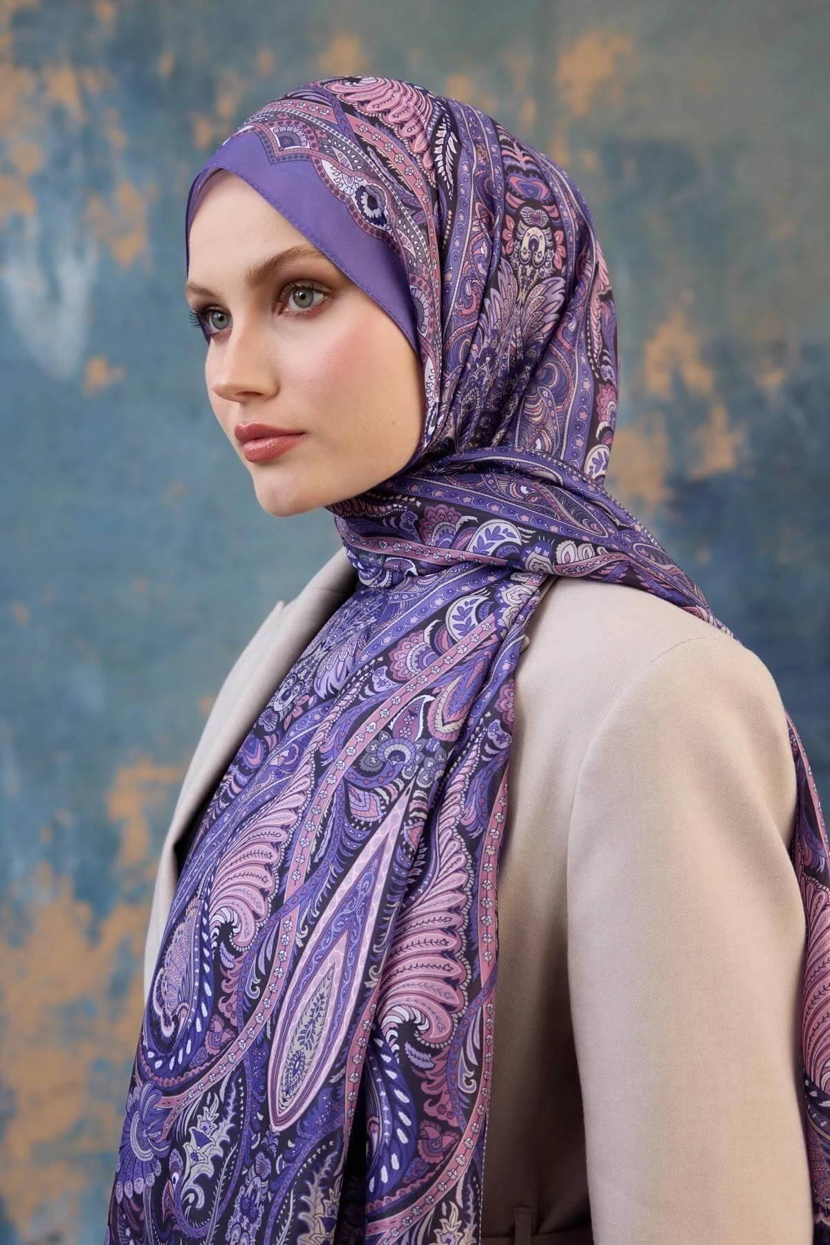 Şal Desen Vual Şal Lila Vual İpek Şal - 9801-04