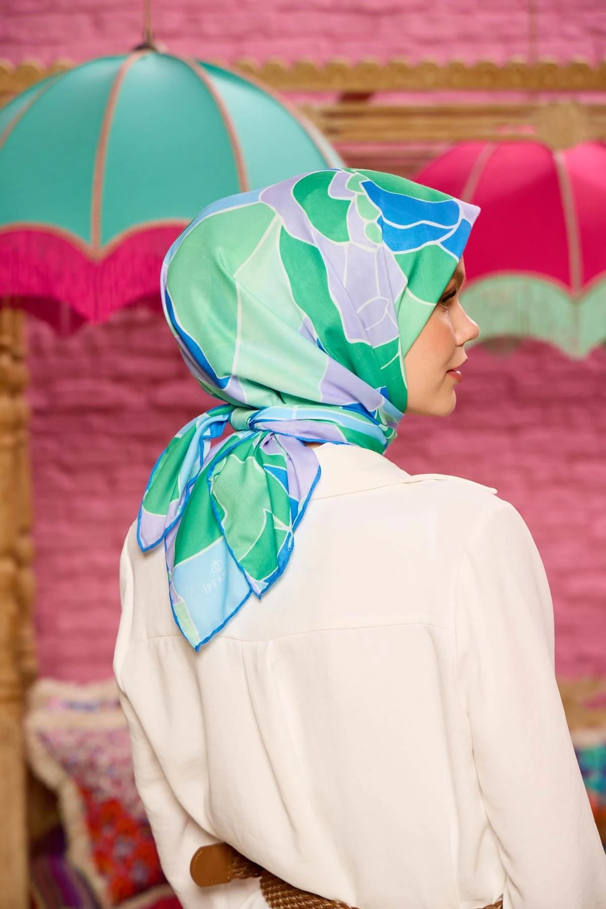 Marrakech Koleksiyon Soft Eşarp Mavi Açık Yeşil 1198-11