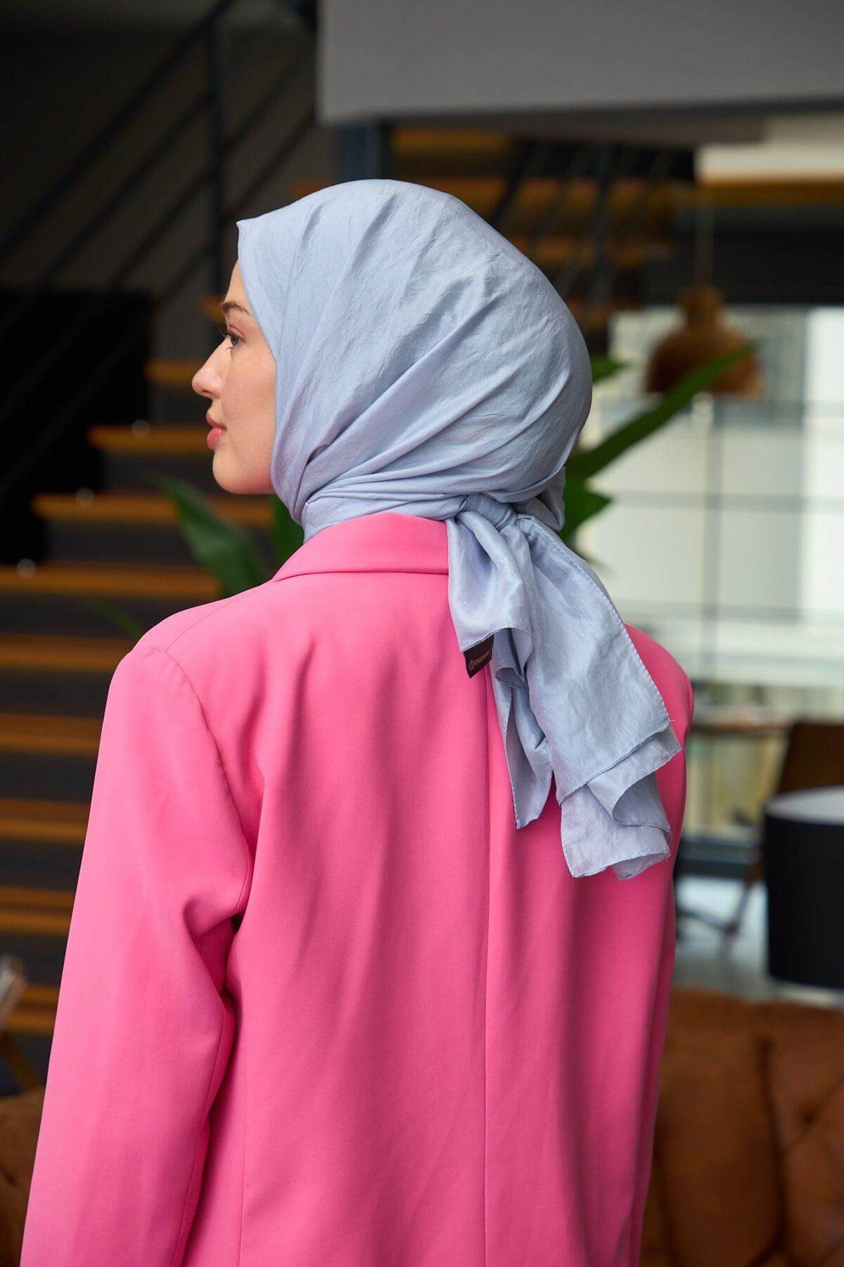 Düz Desen Vual Şal Gri Menekşe Vual İpek Şal - 9800-34