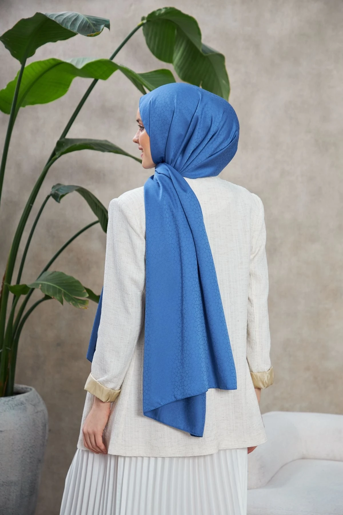 Alesa Desen İpeksi Jakar Şal Mavi 9003-20