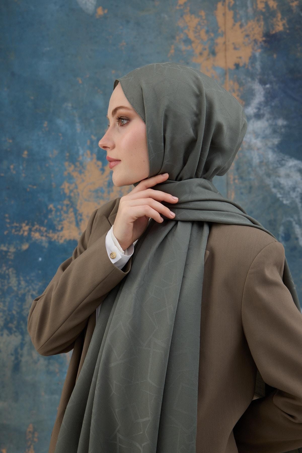 Kare Desen Pamuk Jakar Şal Yosun 8012-14