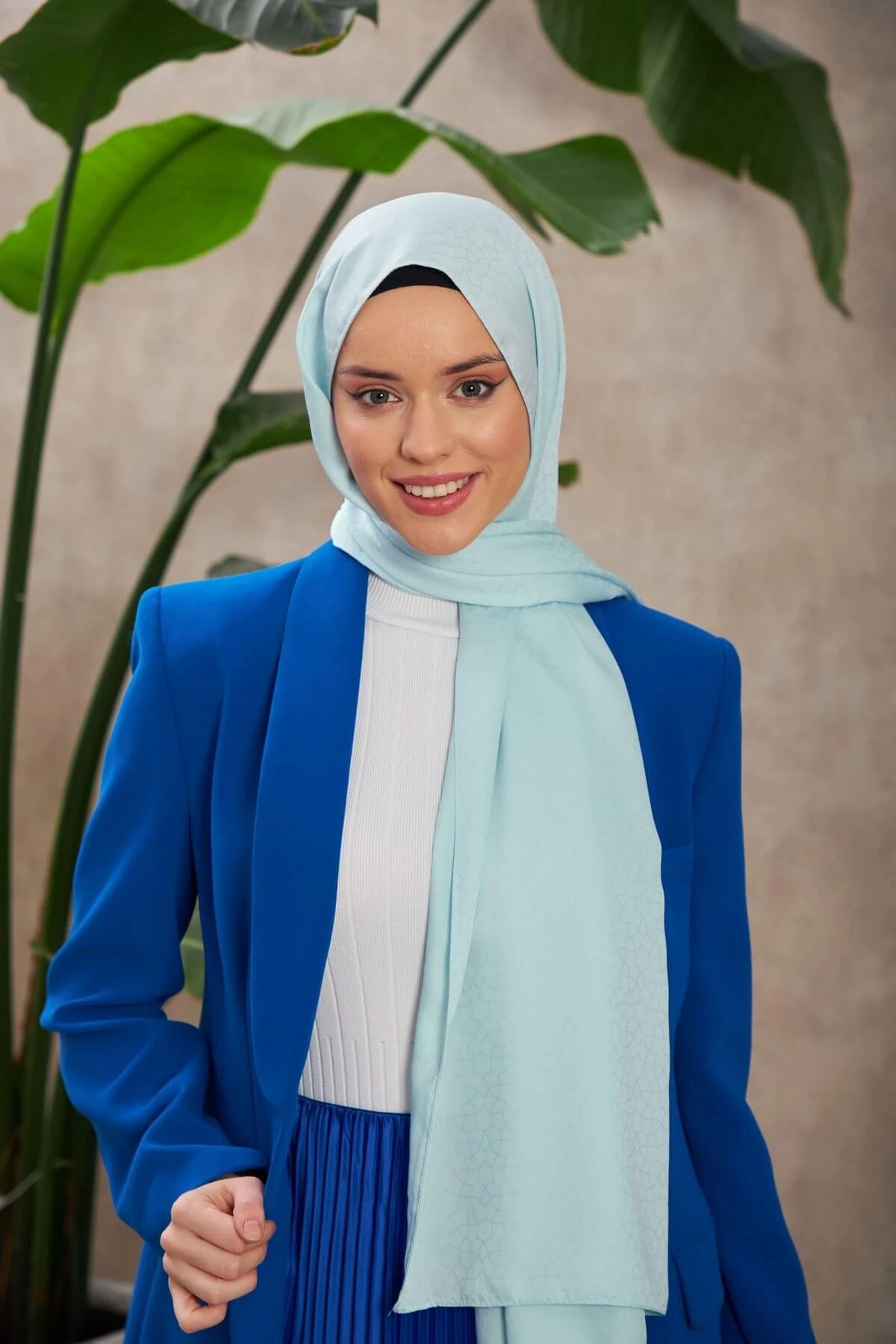 Alesa Desen İpeksi Jakar Şal Gri Mavi 9003-10