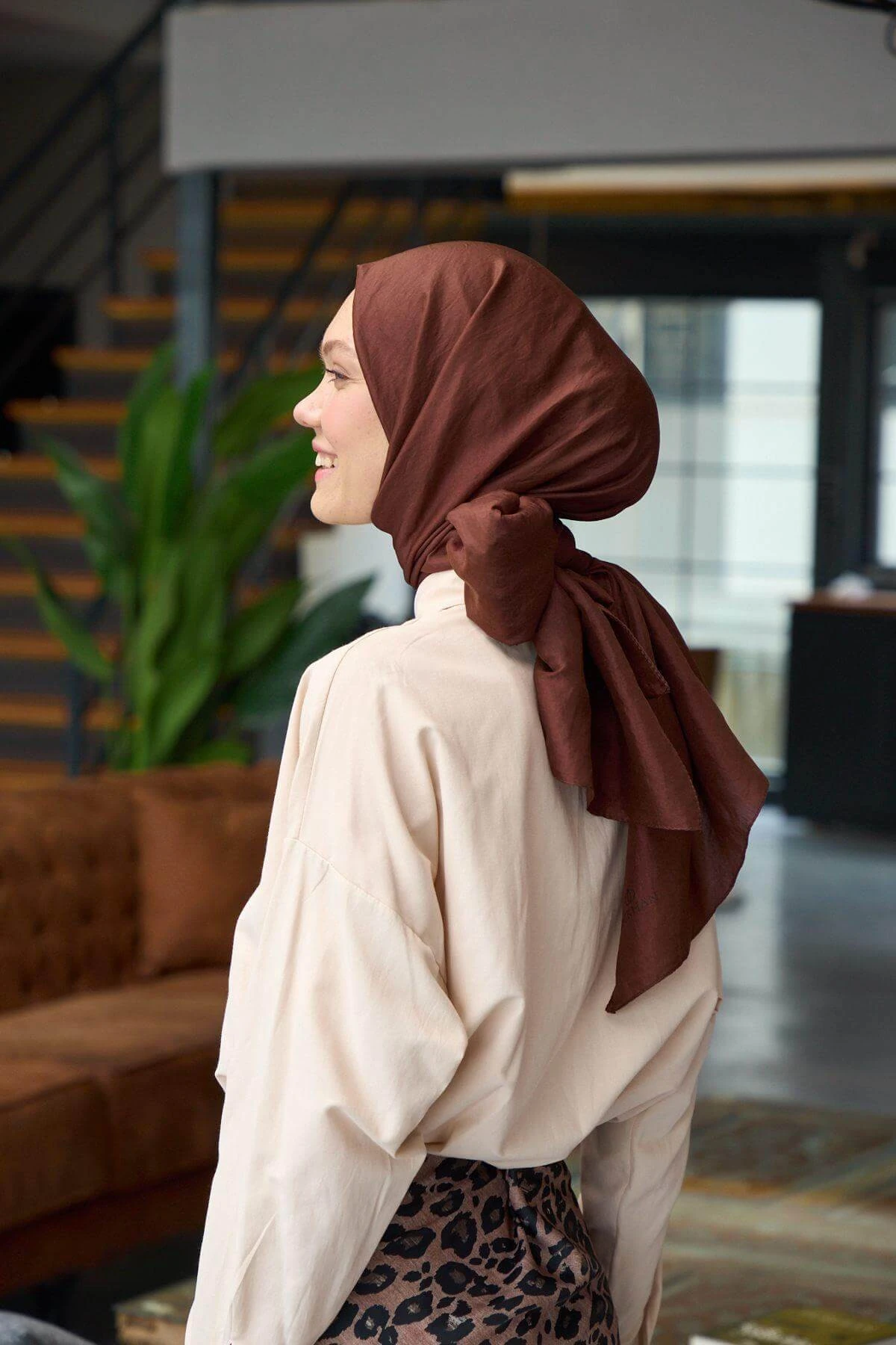 Düz Desen Vual Şal Koyu Bakır Vual İpek Şal - 9800-30