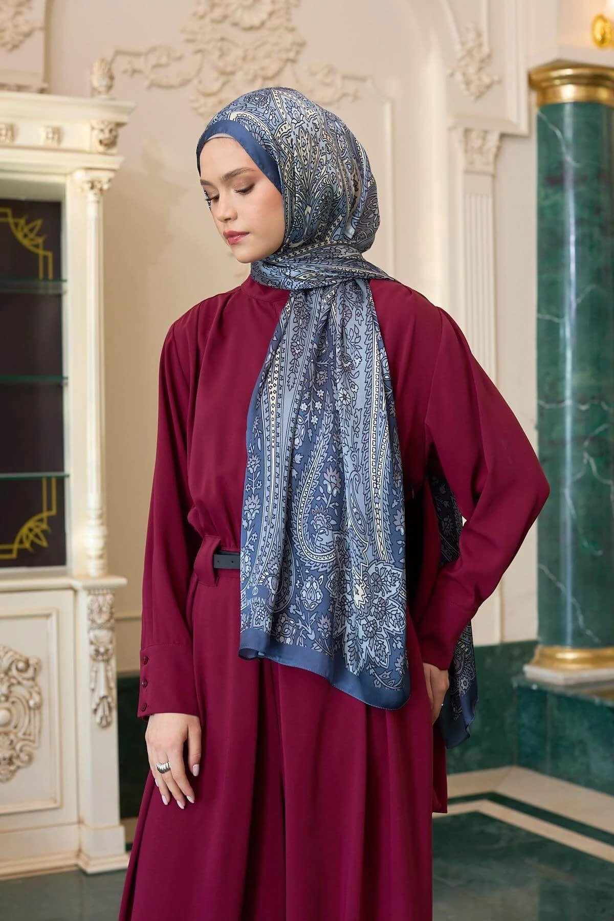 İndigo Hint Vual Şal - 5009-05 | İpekhan Şal ve Eşarp