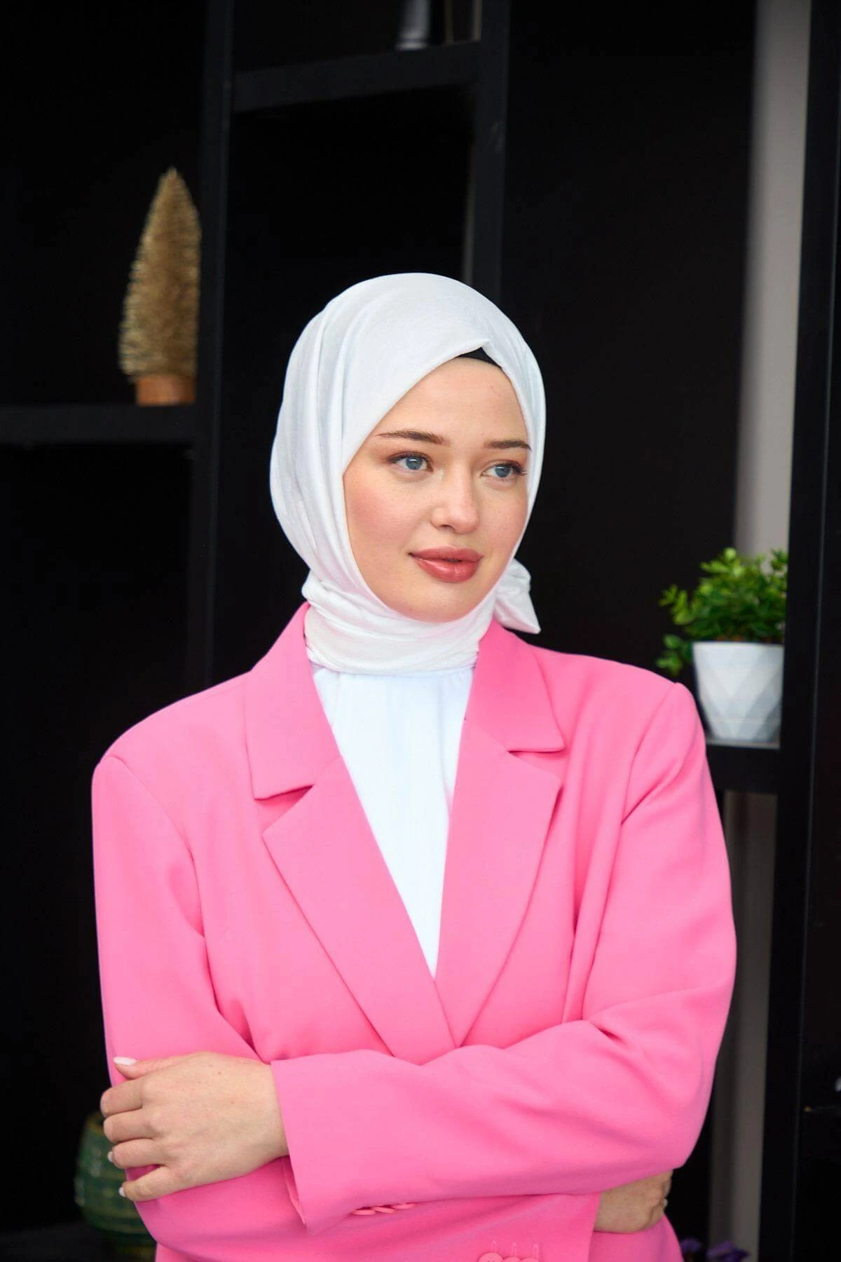 Düz Desen Vual Şal Beyaz Vual İpek Şal - 9800-19