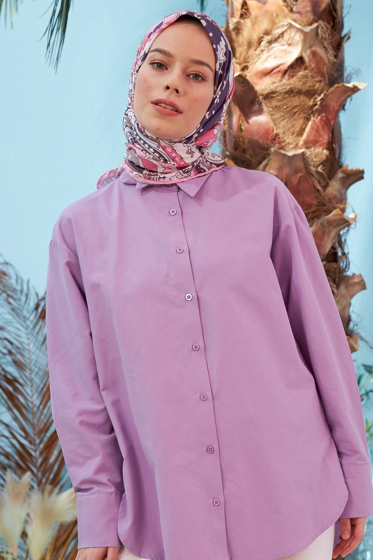 Mozaik Pembe Pamuk Viskon Eşarp