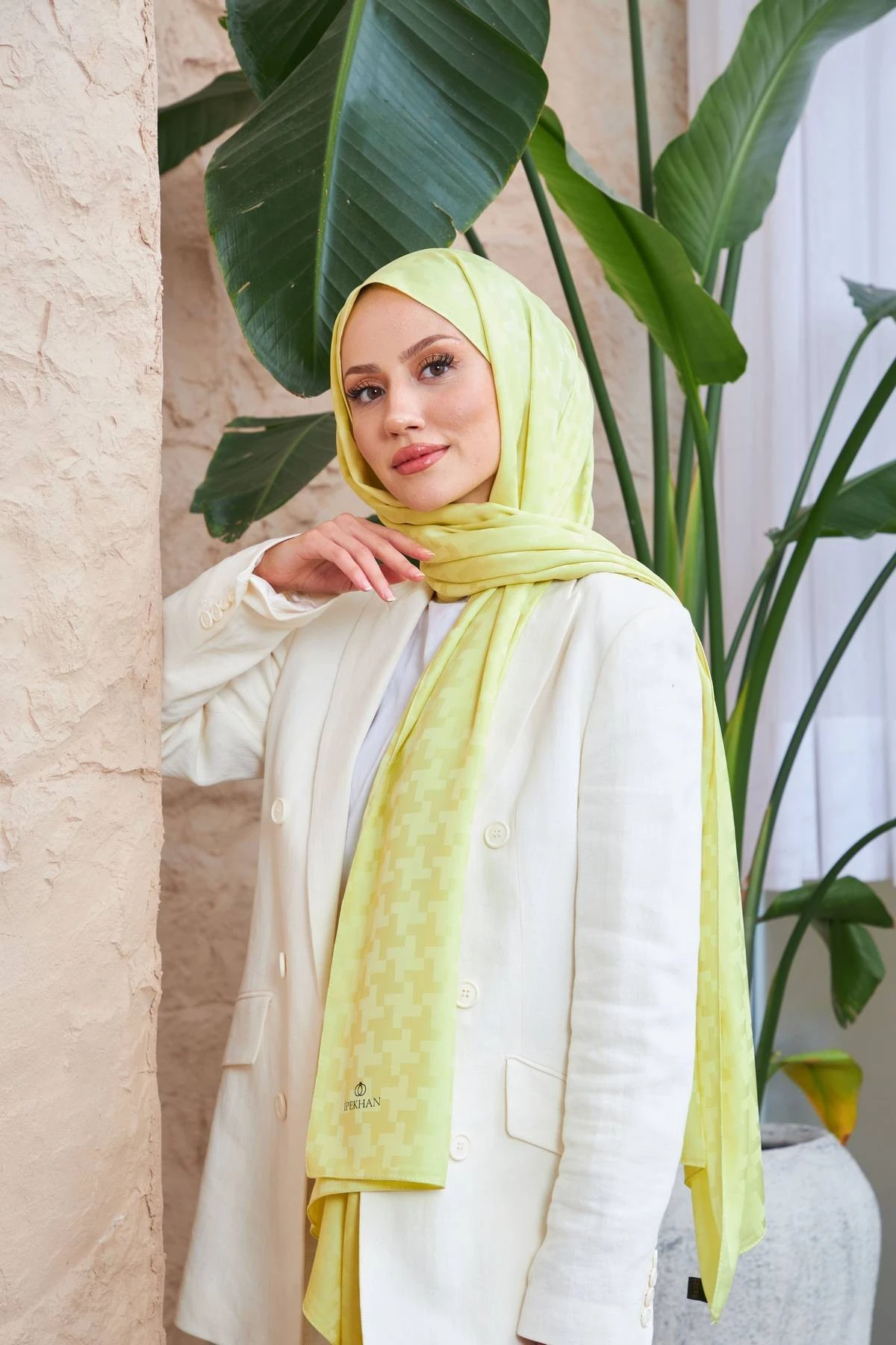 Cross Desen İpeksi Jakar Şal Fıstık Yeşili 9006-19