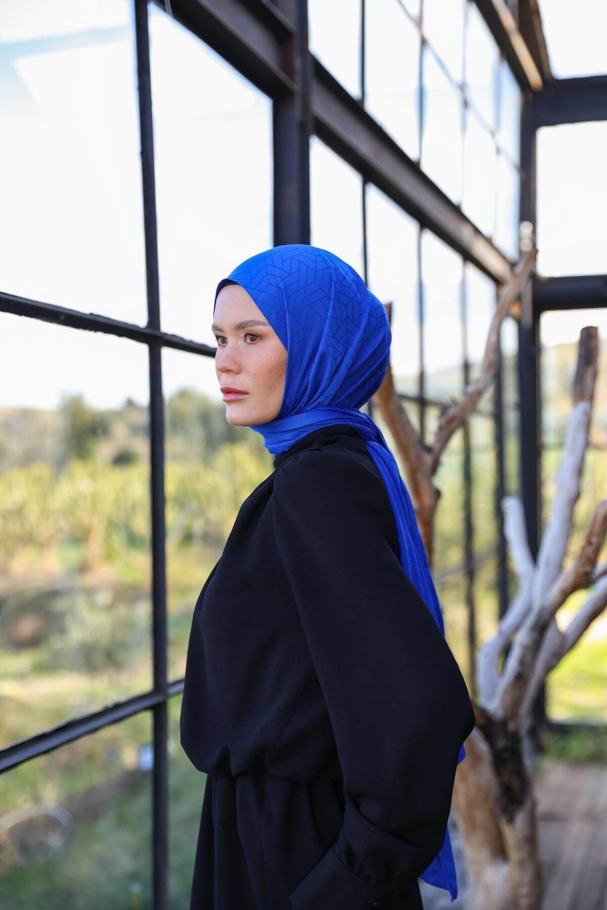 Exen Desen İpeksi Jakar Şal Parlament Mavi 9011-24