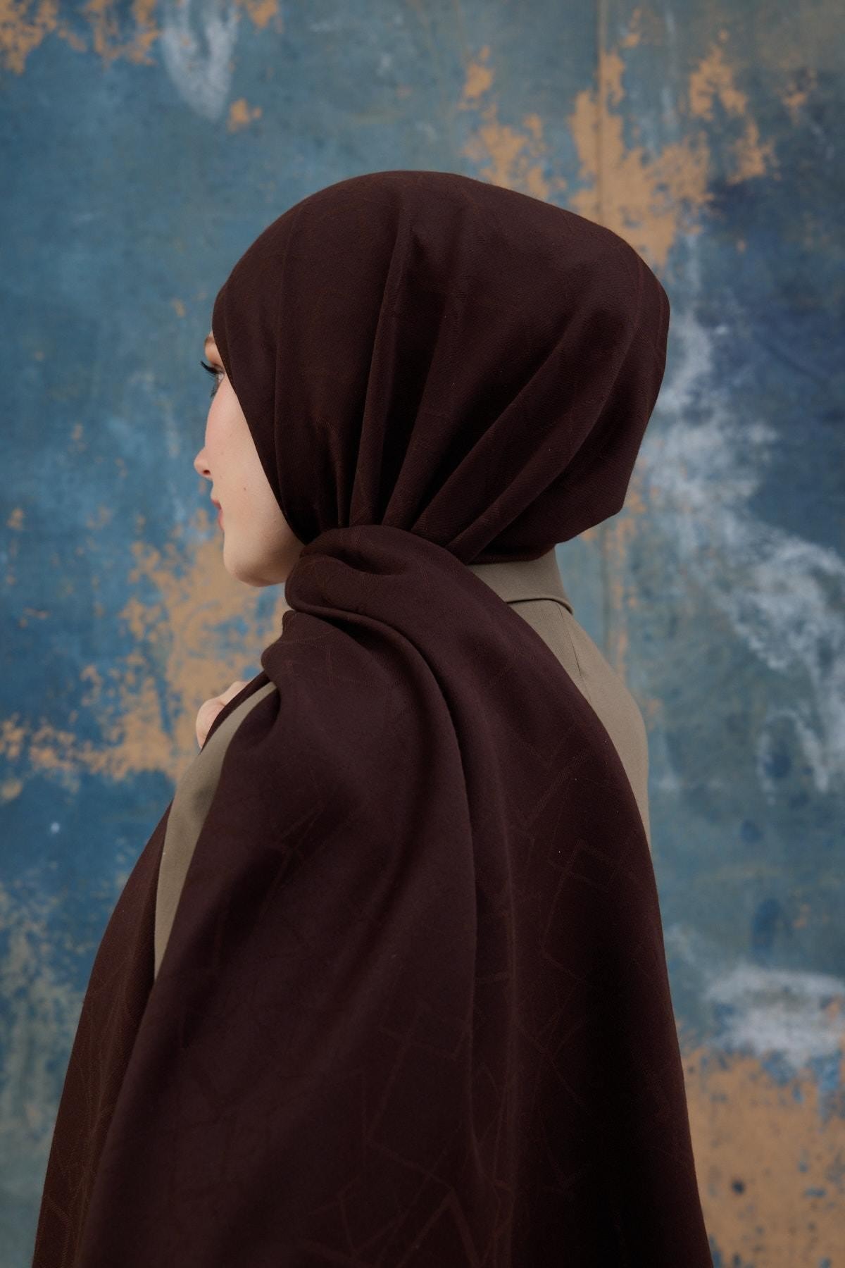 Kare Desen Pamuk Jakar Şal Acı Kahve 8012-16