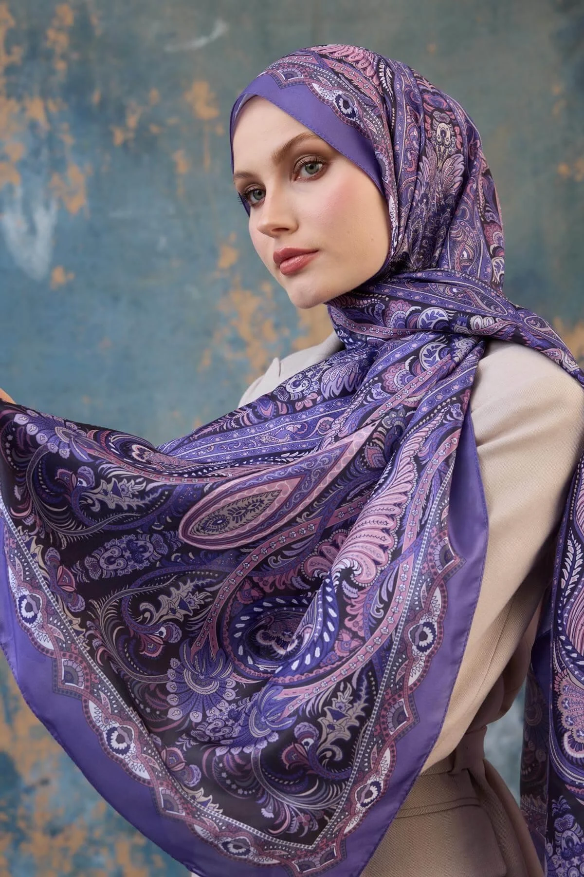 Şal Desen Vual Şal Lila Vual İpek Şal - 9801-04