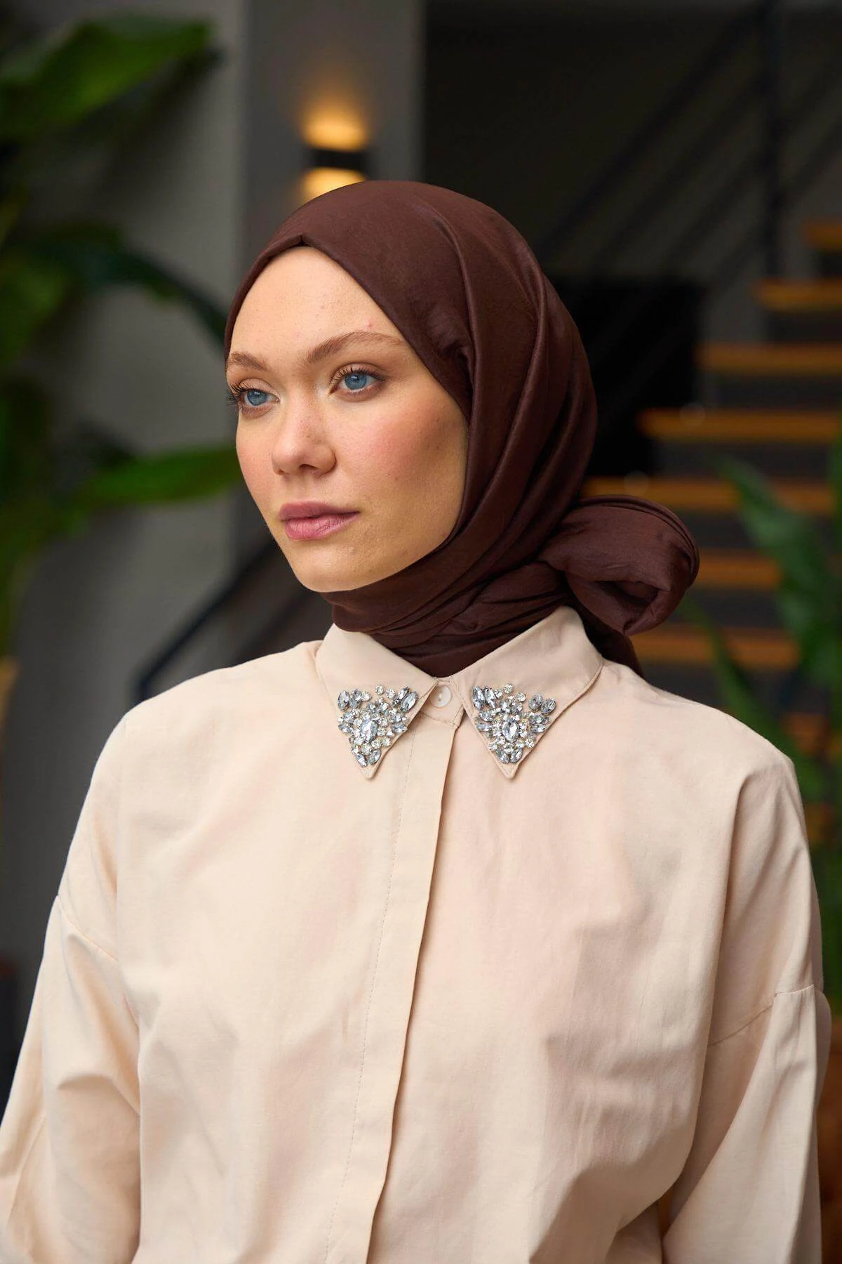 Düz Desen Vual Şal Toprak Vual İpek Şal - 9800-35