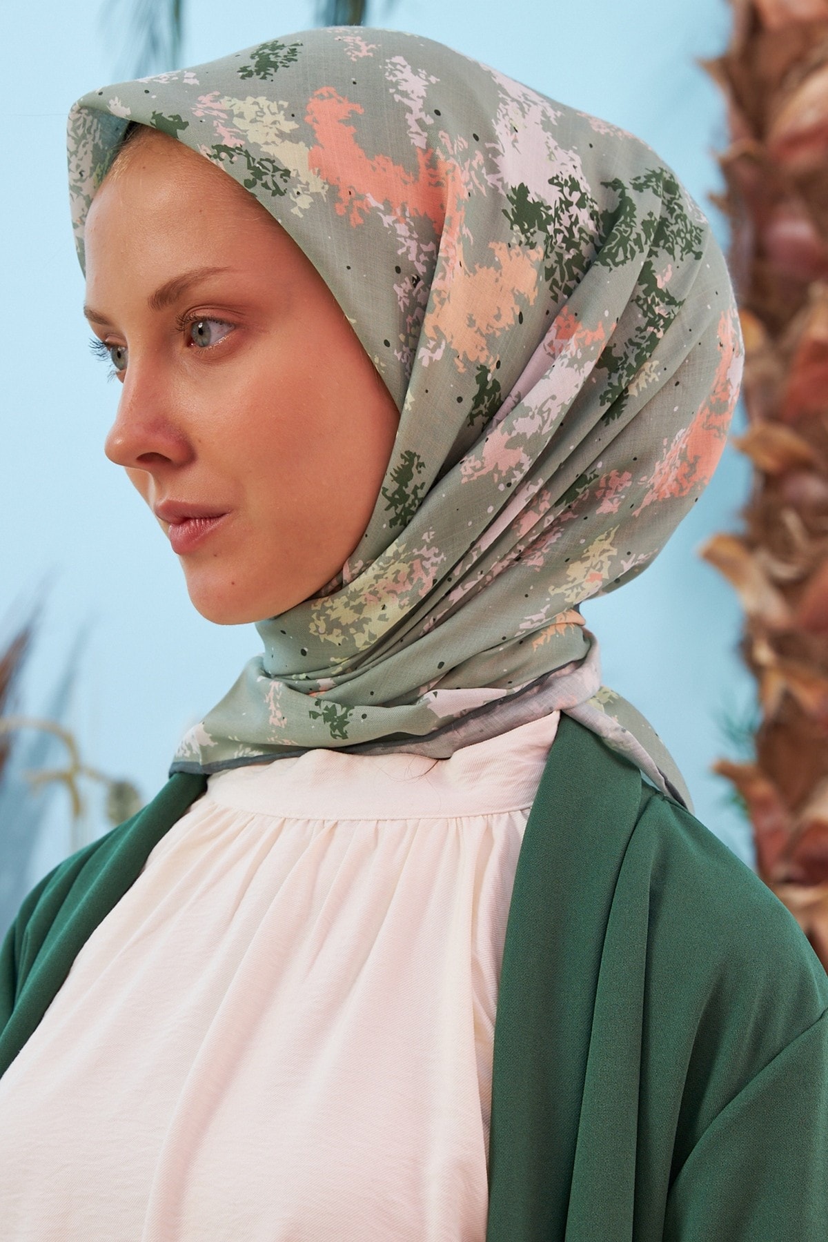 Ebru Yeşil Pamuk Viskon Eşarp