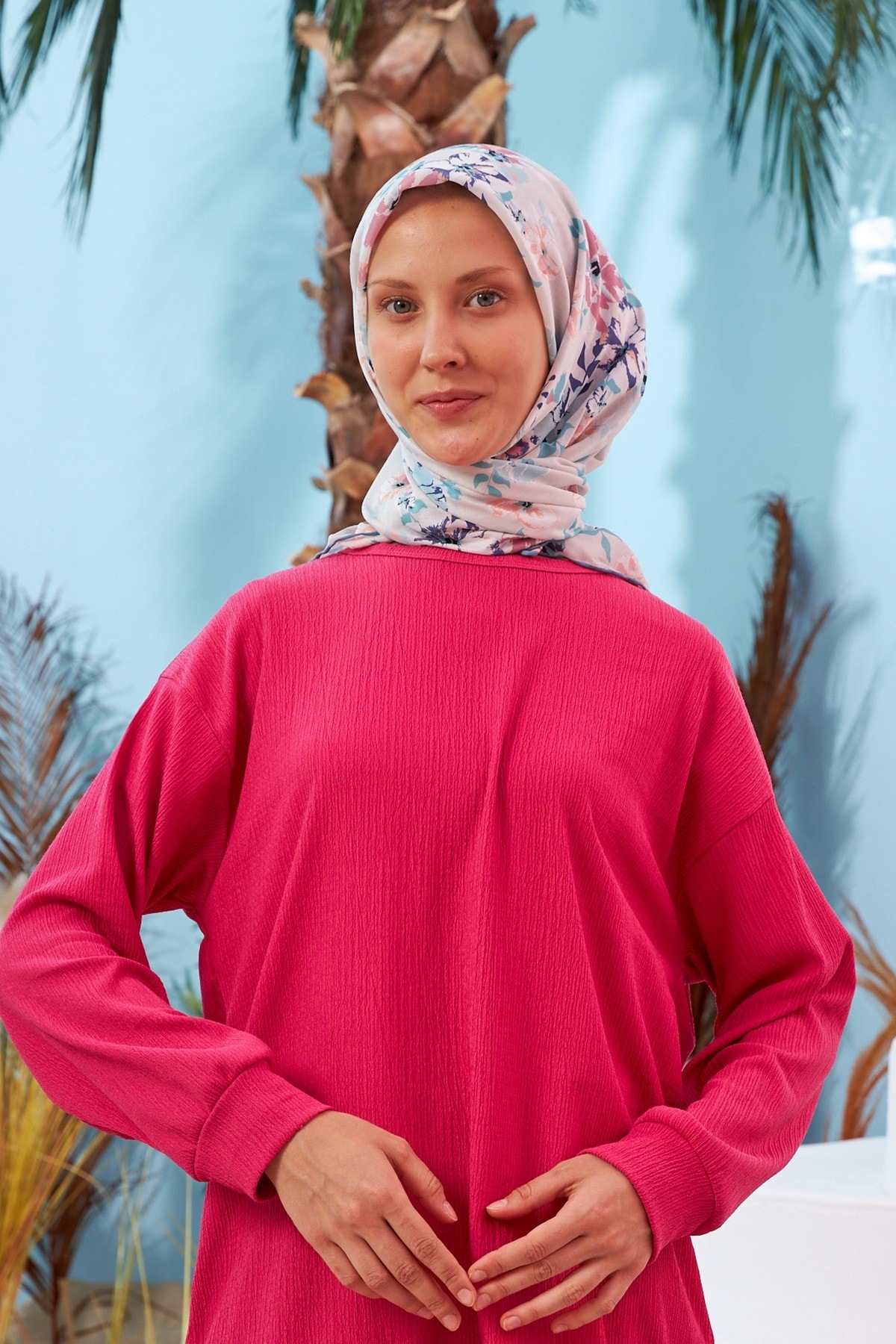 Çiçek Bahçesi Beyaz Pamuk Viskon Eşarp