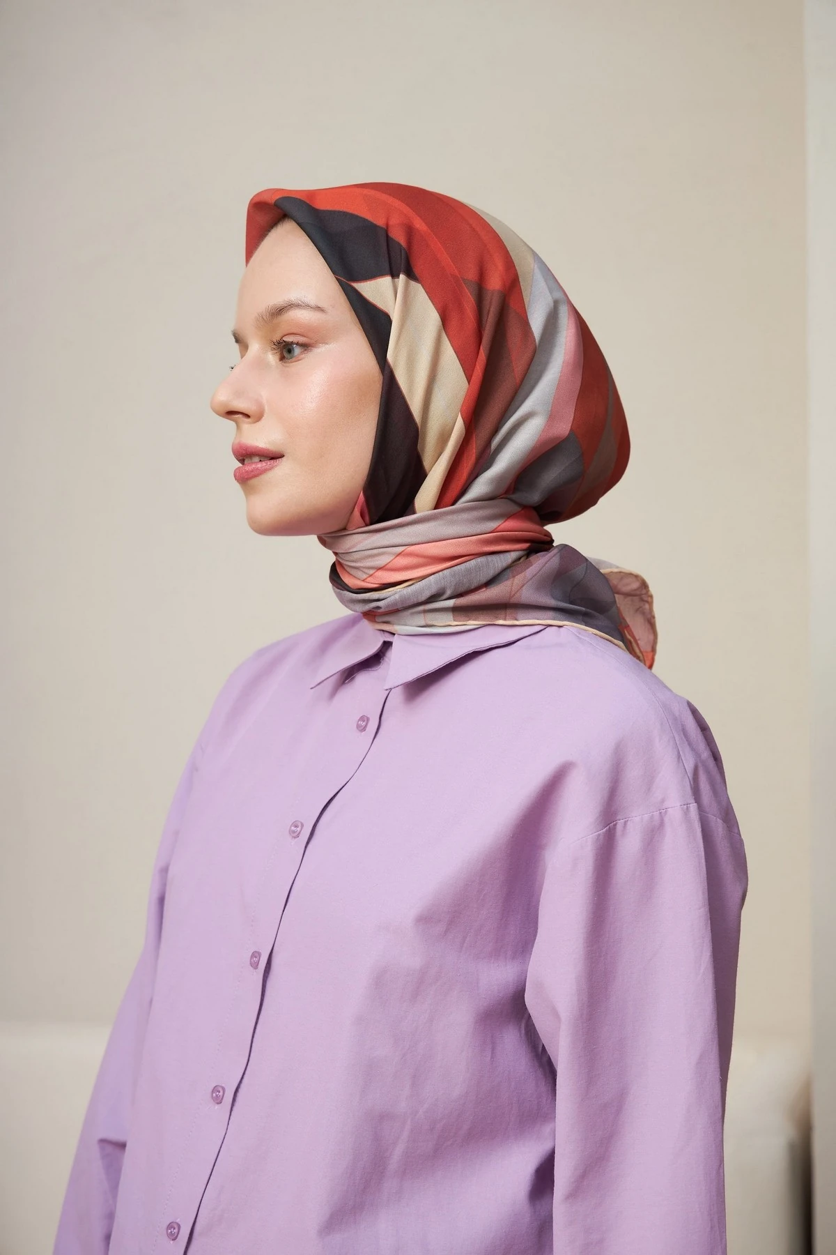 Geometrik Bakır Pamuk Viskon Eşarp