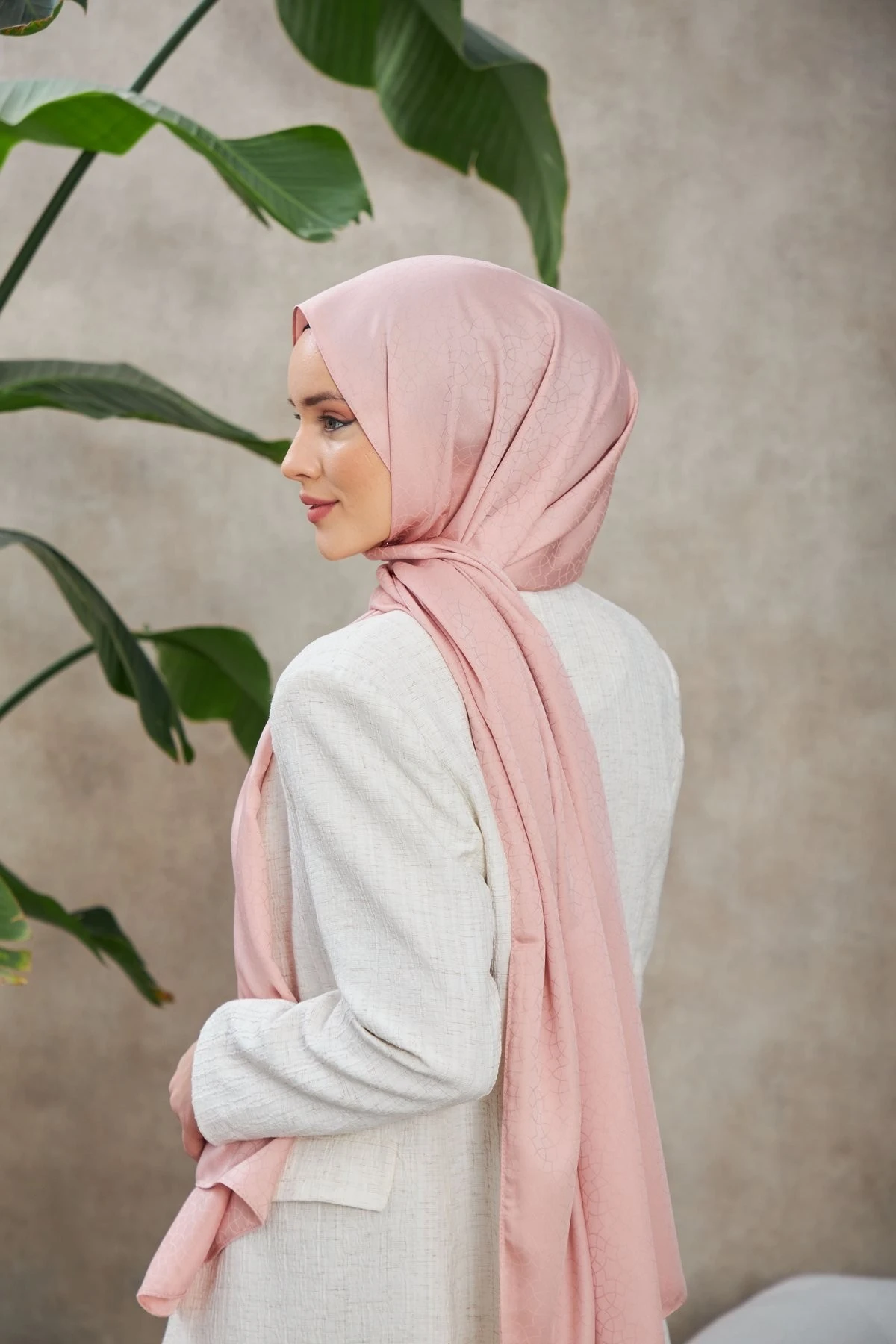 Alesa Desen İpeksi Jakar Şal Pudra 9003-22