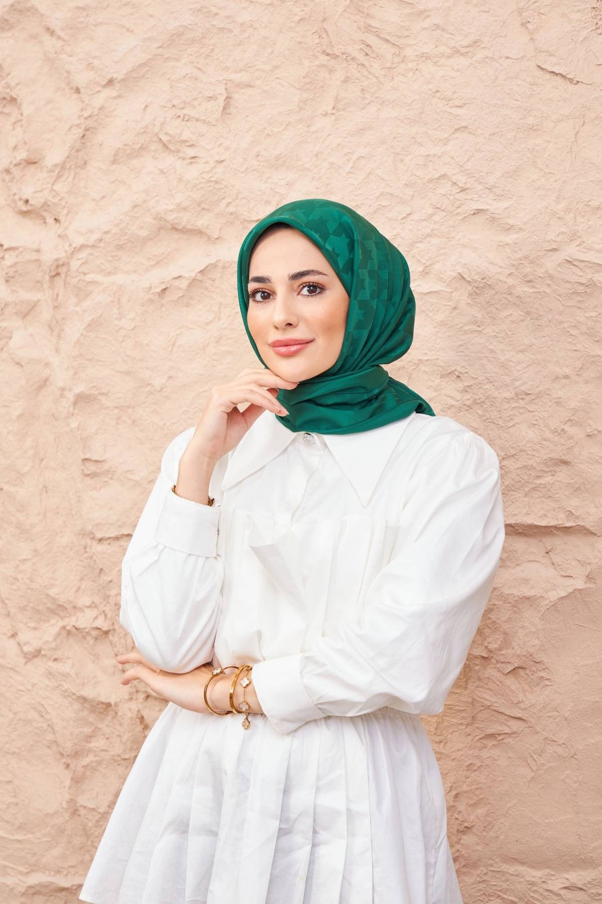 Kazayağı Jakarlı Eşarp Zümrüt Yeşil 9901-08