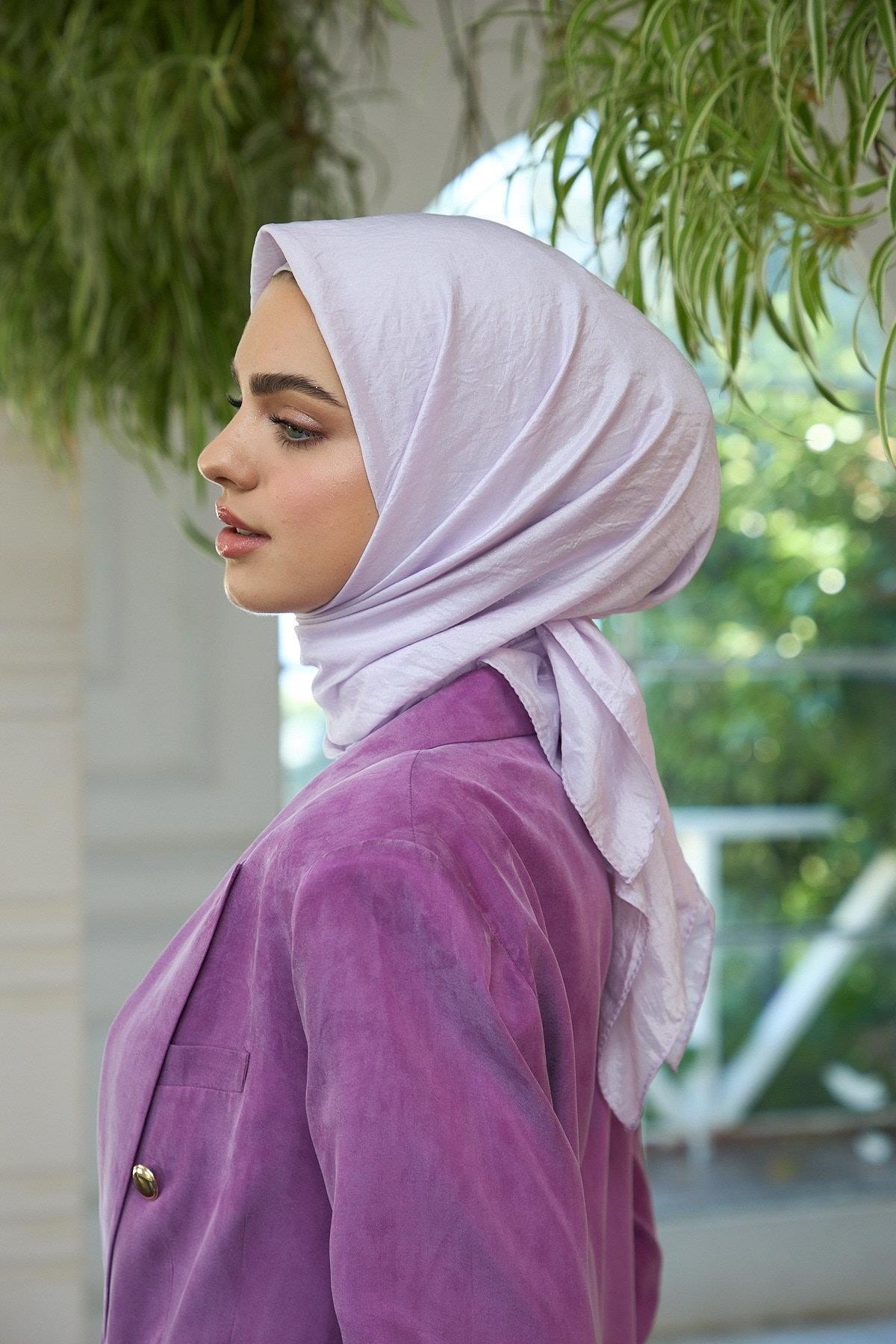 Düz Desen Vual Eşarp Lila Vual İpek Eşarp - 10100-09