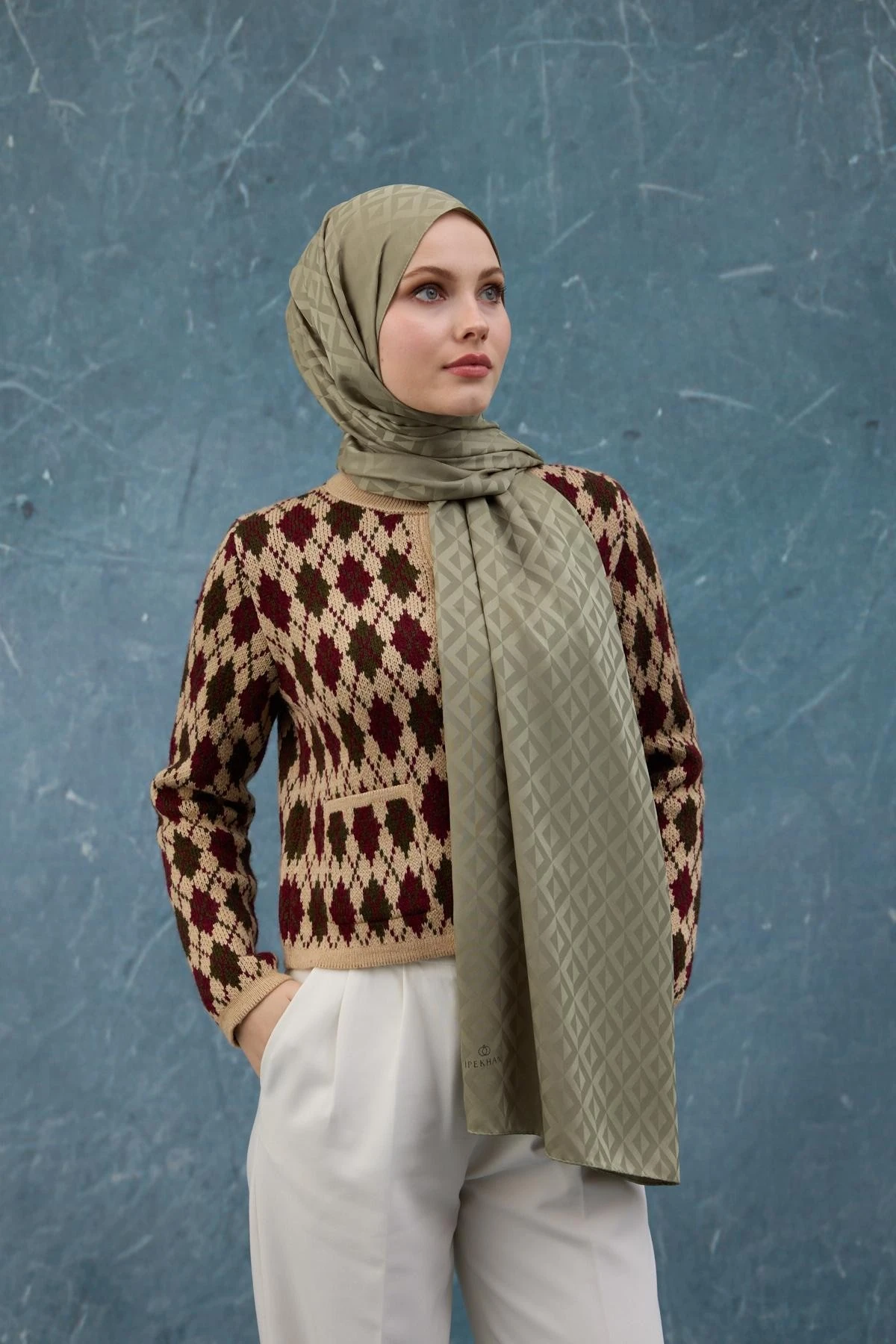 Fall Winter İpeksi Jakar Şal Yeşil 9019-22