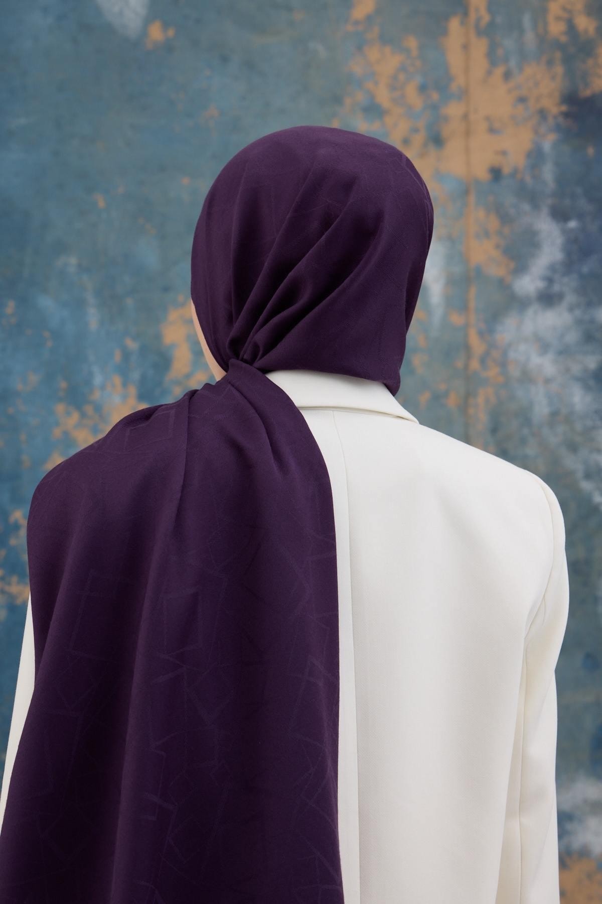 Kare Desen Pamuk Jakar Şal Mor 8012-13