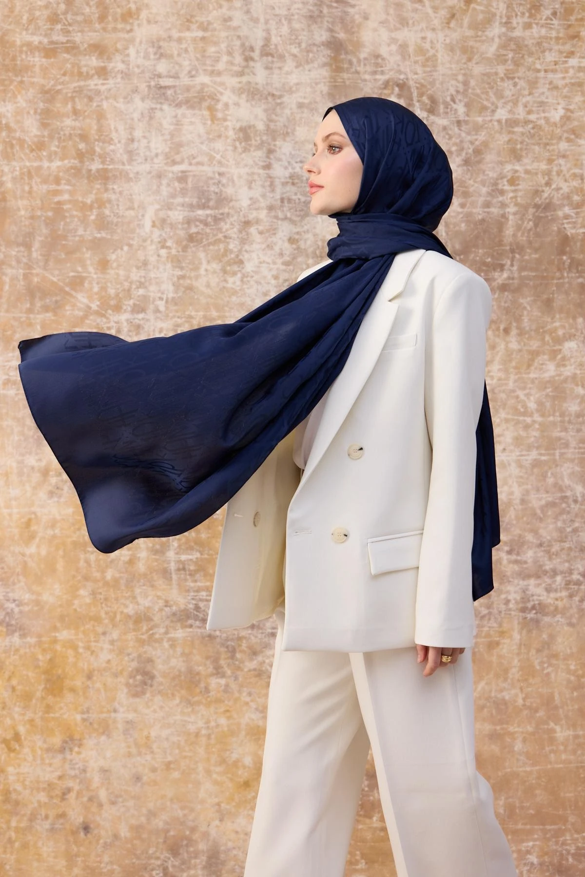 Fall Winter İpeksi Jakar Şal Gece Mavi 9020-32