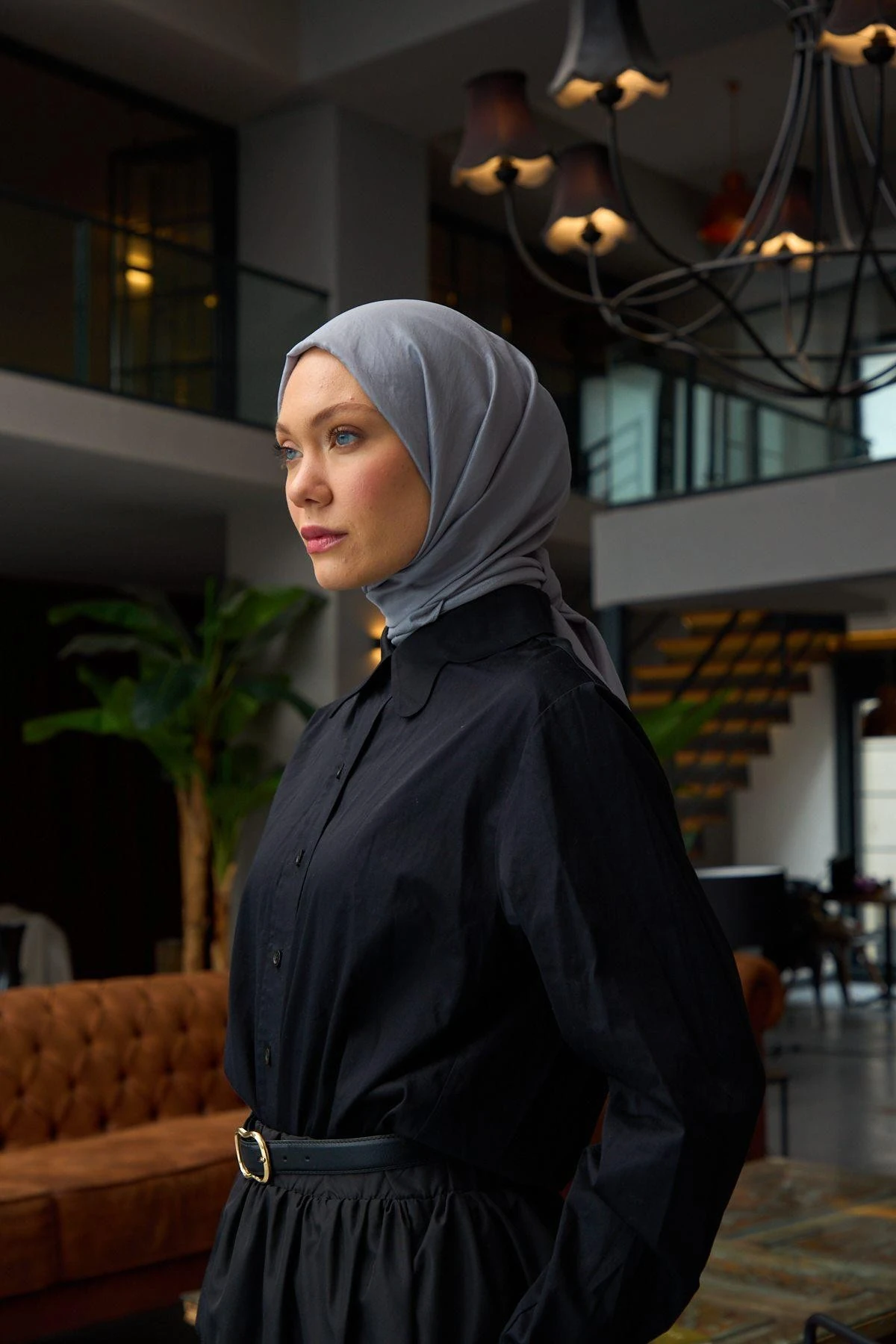 Düz Desen Vual Şal Taş Gri Vual İpek Şal - 9800-44