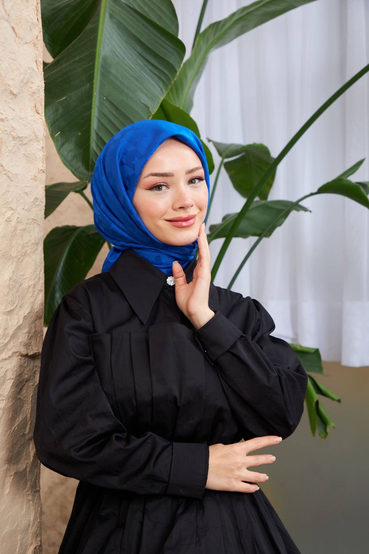 Kazayağı Jakarlı Eşarp Saks Mavi 9901-19