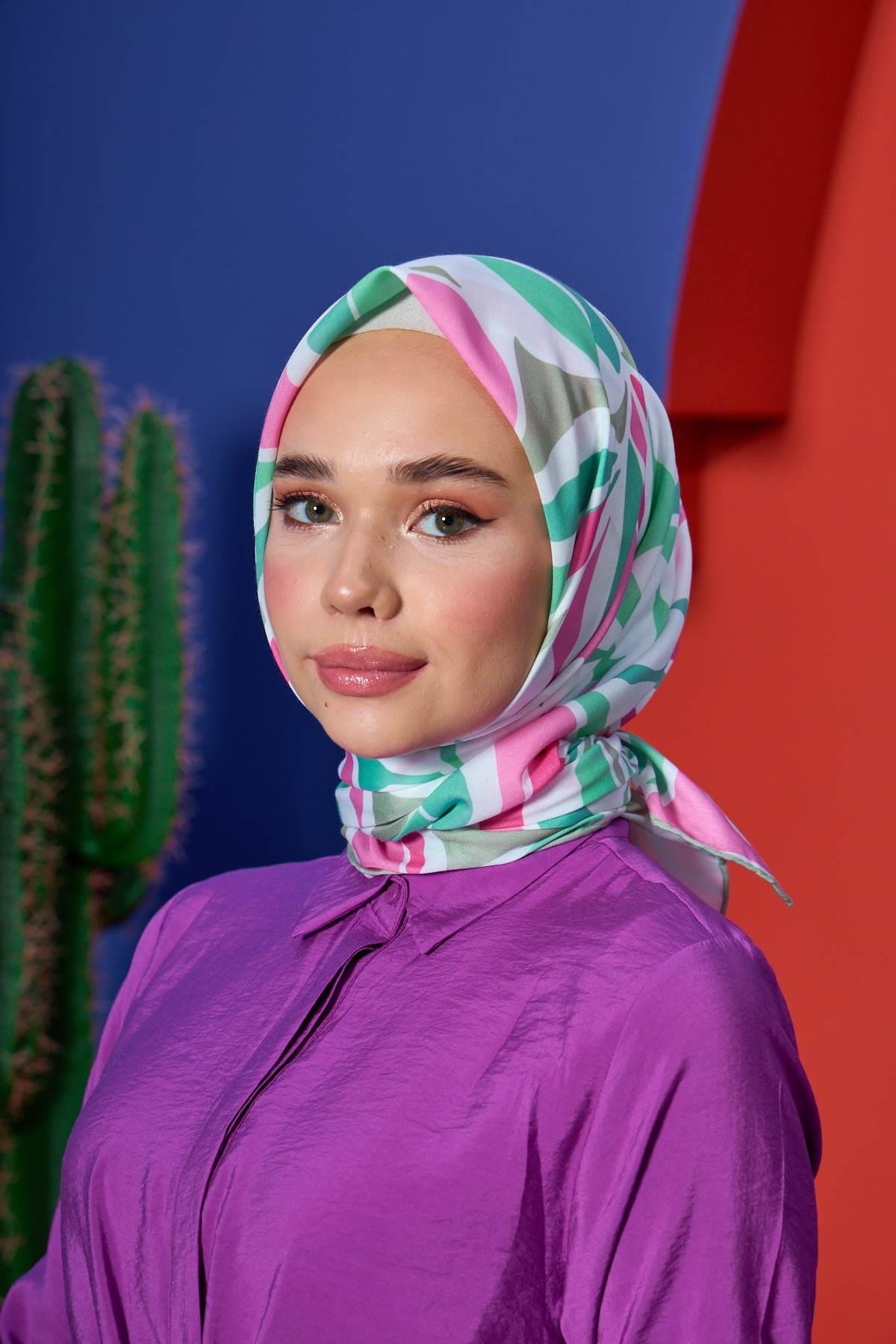 Marrakech Koleksiyon Soft Eşarp Pembe Yosun Yeşili 1206-07