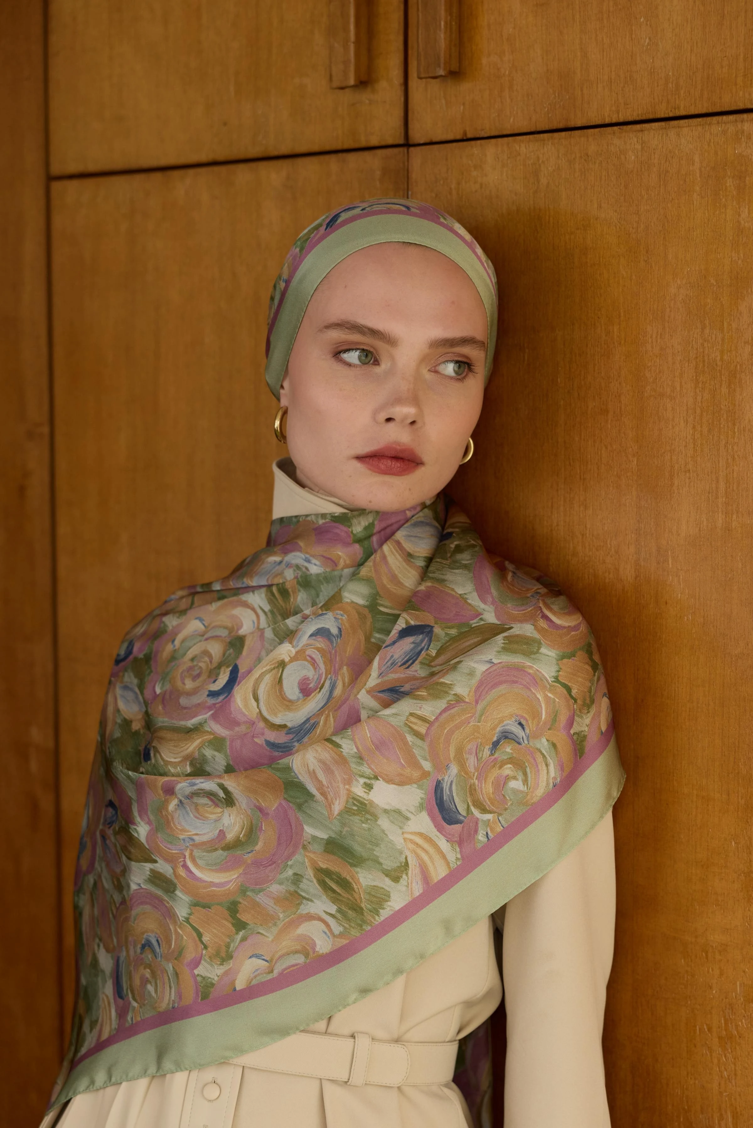 Winter Bloom Hint İpek Şal 5014 - Su Yeşili