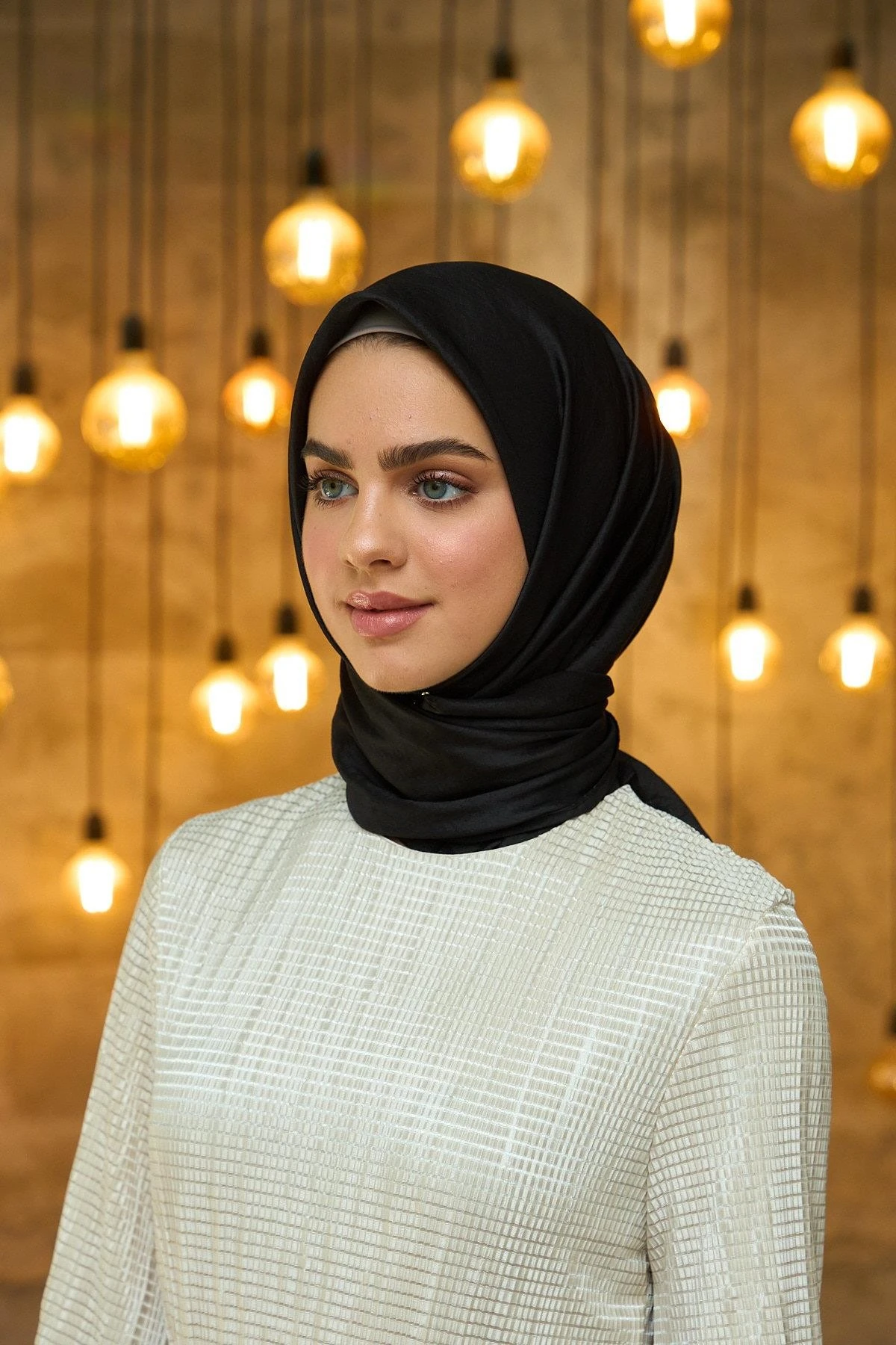 Düz Desen Vual Eşarp Siyah Vual İpek Eşarp - 10100-34