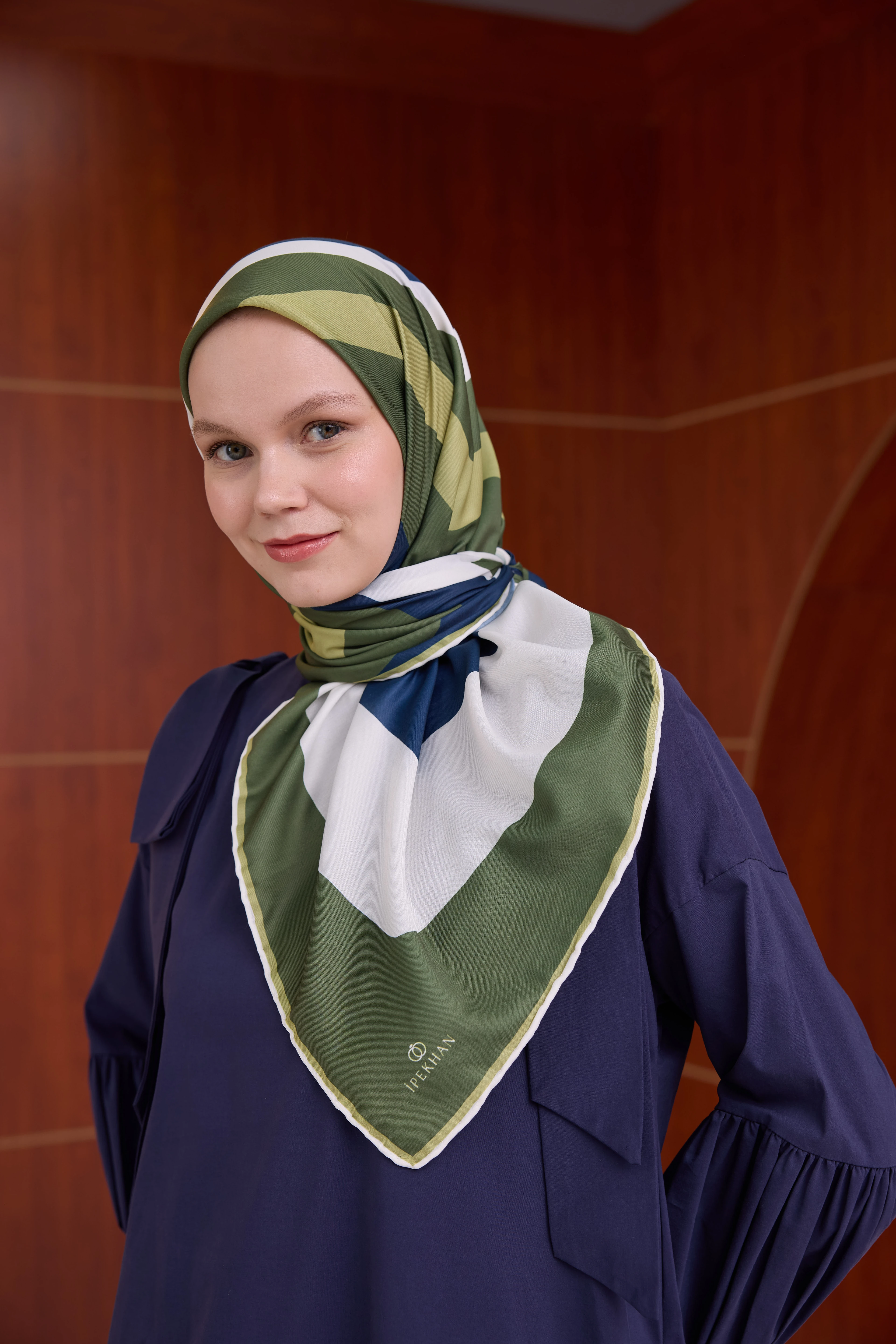 Yaz Işıltısı Koleksiyonu Soft Eşarp Haki Lacivert 1183-12