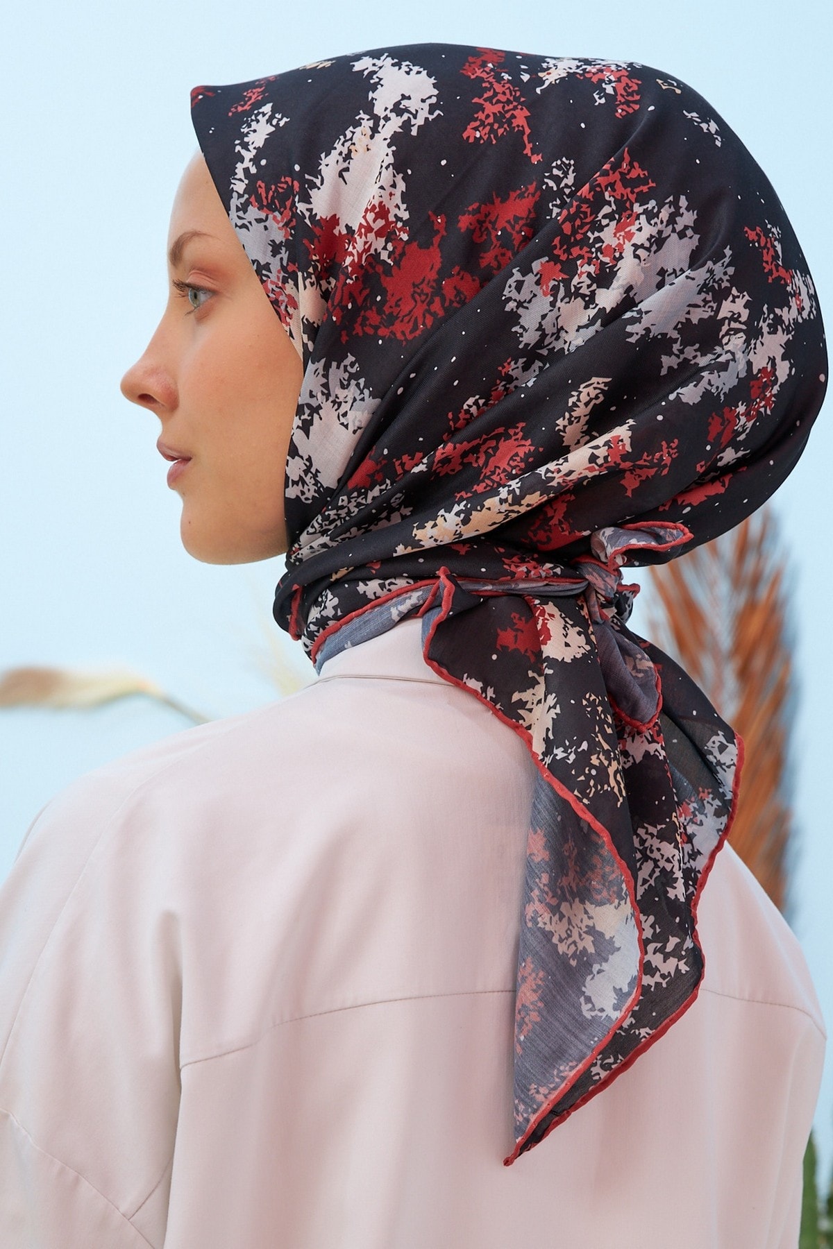 Ebru Siyah Pamuk Viskon Eşarp