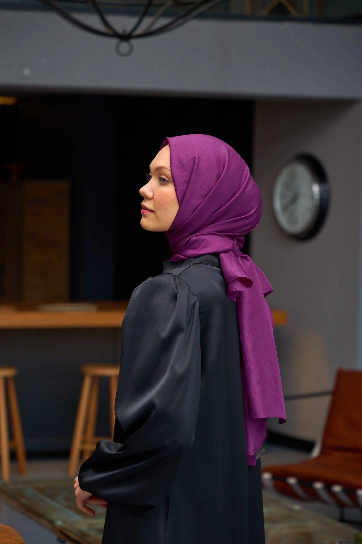 Düz Desen Vual Şal Mürdüm Vual İpek Şal - 9800-15