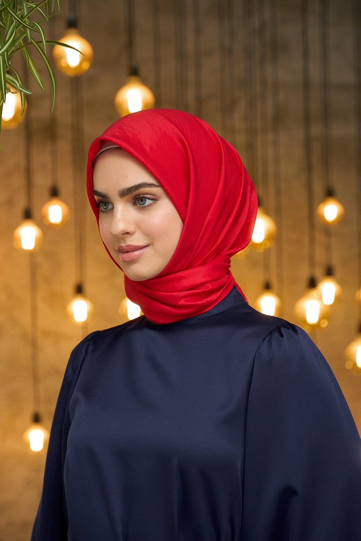 Düz Desen Vual Eşarp Kırmızı Vual İpek Eşarp - 10100-27