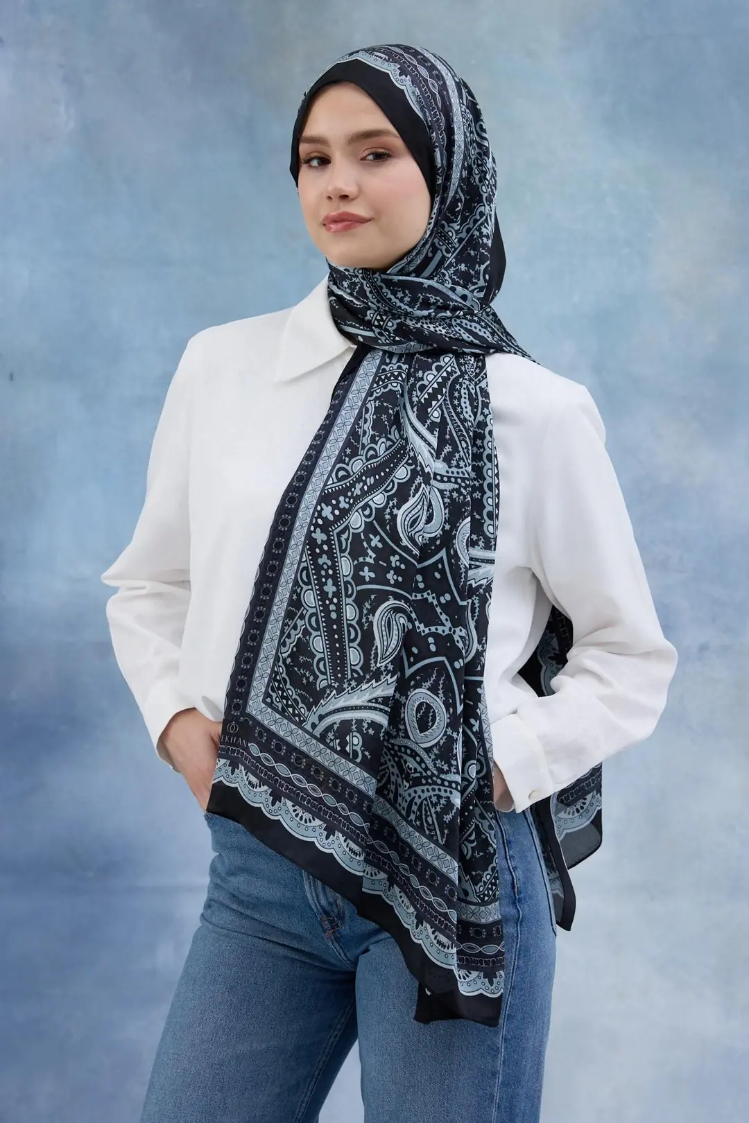 Siyah Hint Vual Şal - 5005-09 | İpekhan Şal ve Eşarp