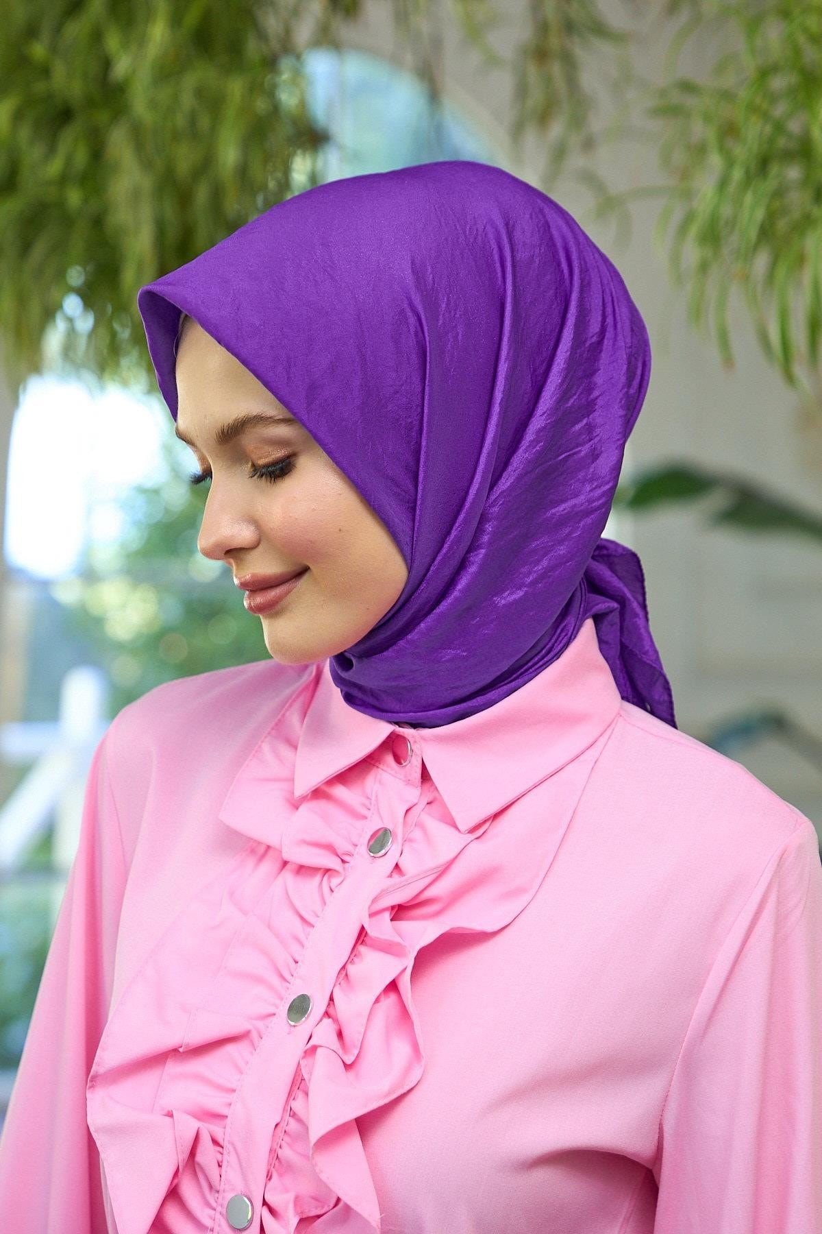 Düz Desen Vual Eşarp Mor Vual İpek Eşarp - 10100-01