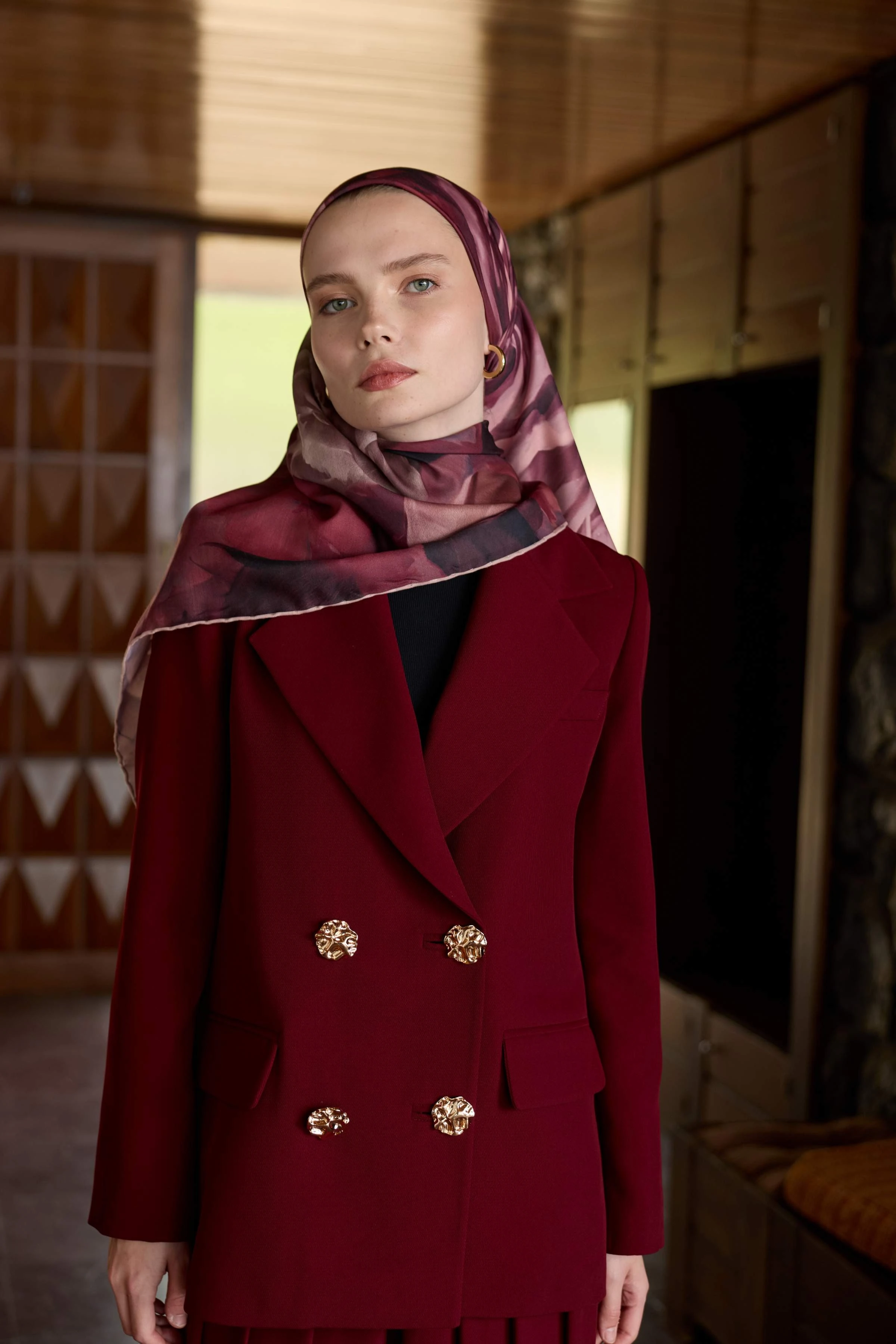 Winter Bloom Soft Eşarp 1239 - Bordo Siyah