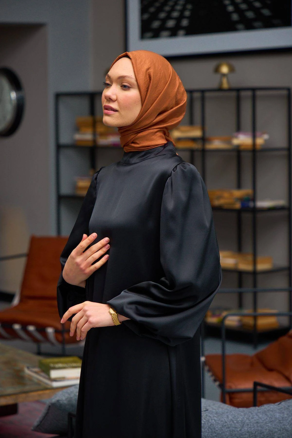 Düz Desen Vual Şal Kızıl Kum Vual İpek Şal - 9800-13