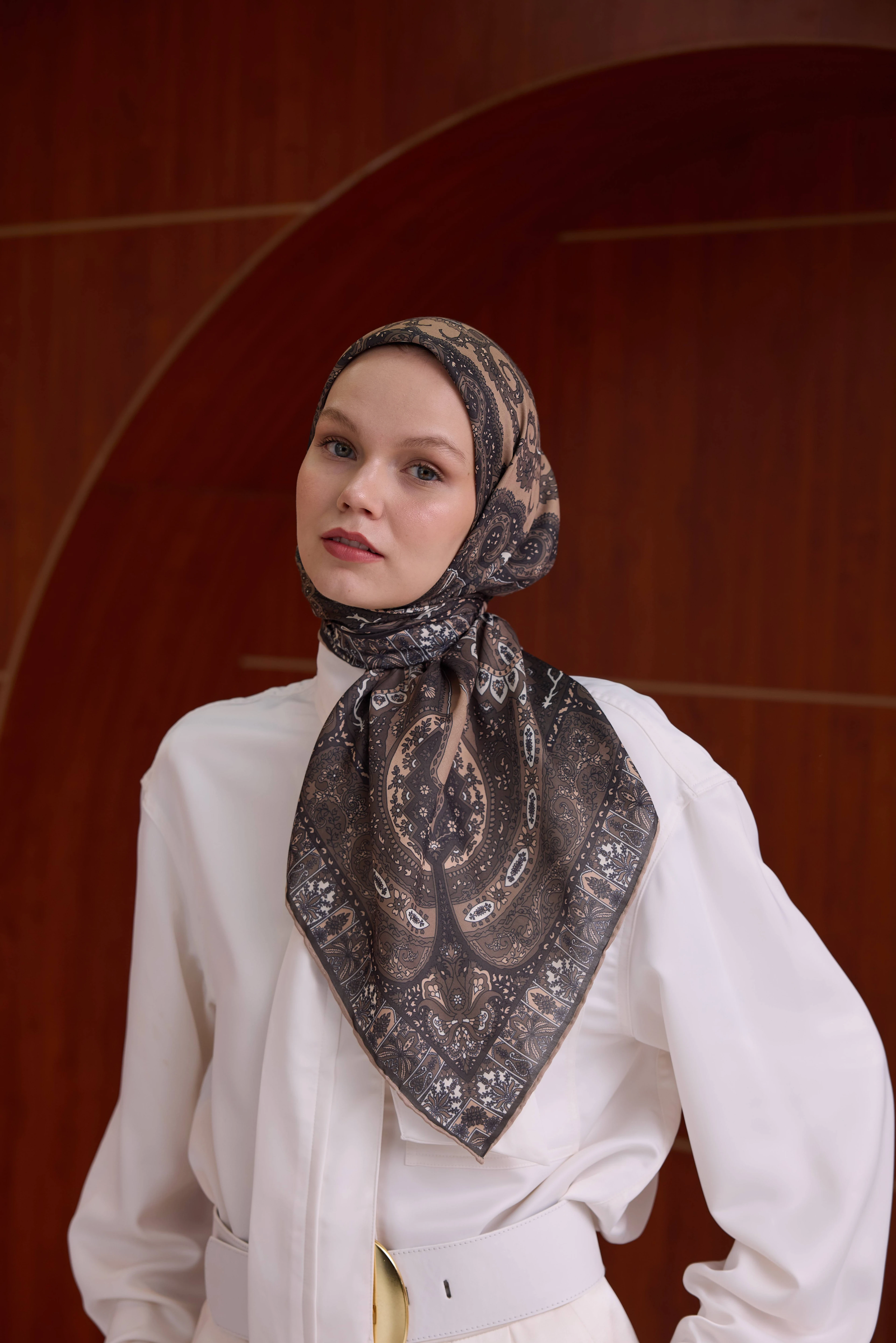 Winter Bloom Soft Eşarp 1241 - Kahve Çekirdeği