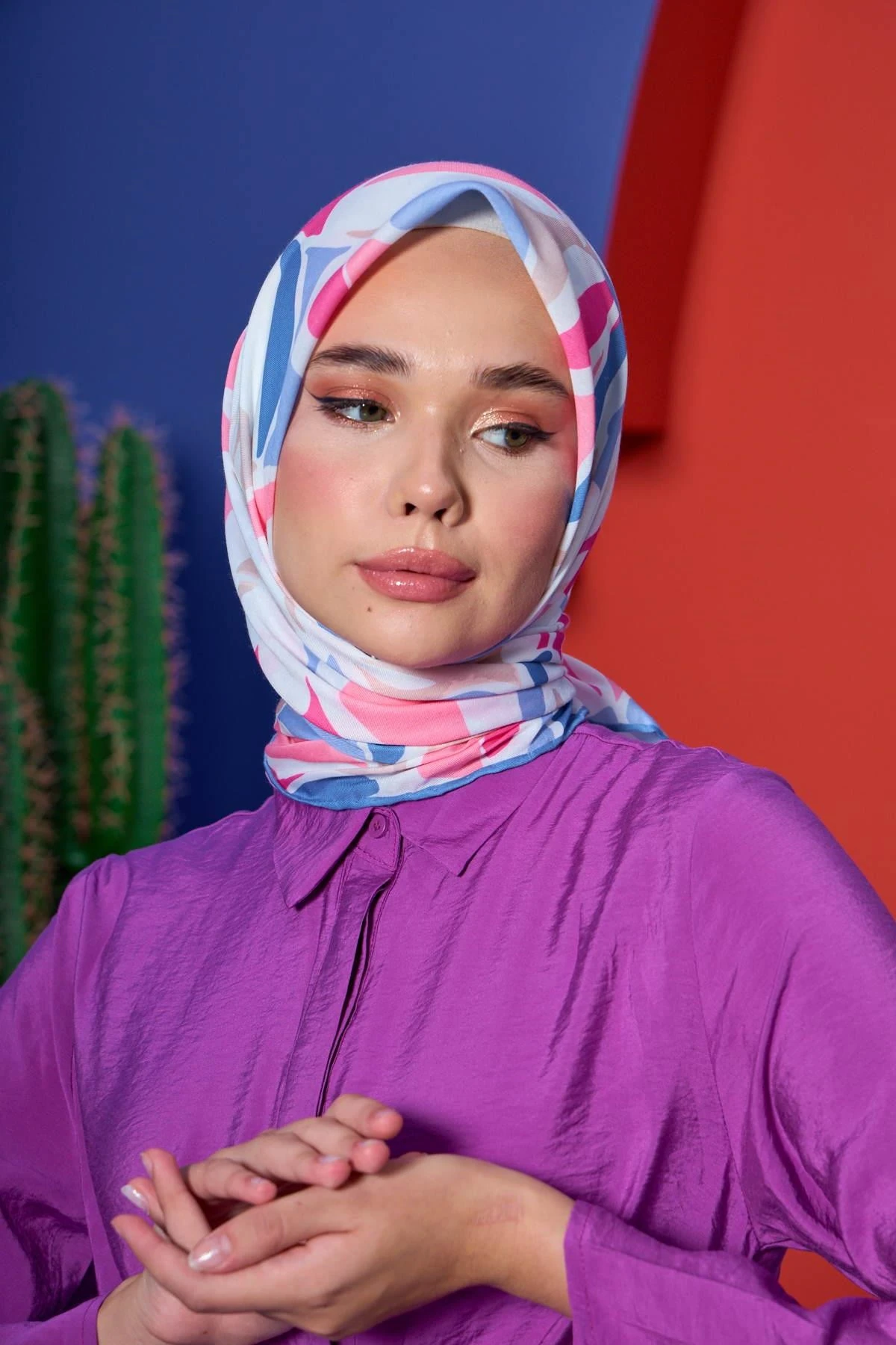 Marrakech Koleksiyon Soft Eşarp Mor Salkım Pembe 1206-04