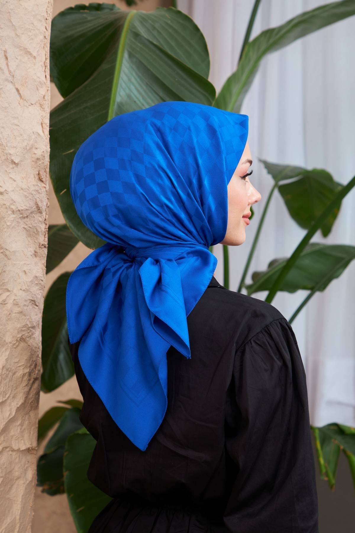 Dama Jakarlı Eşarp Saks Mavi 9900-19