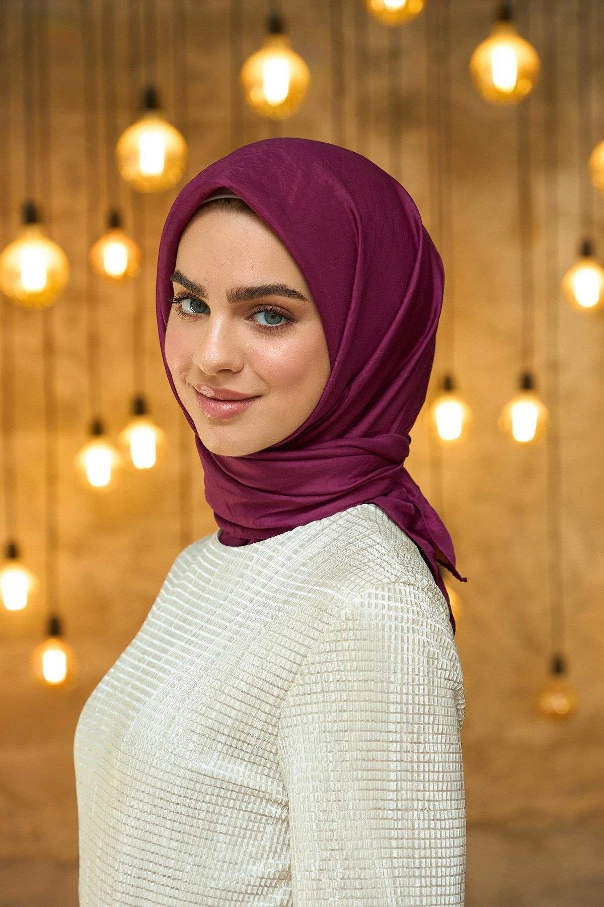 Düz Desen Vual Eşarp Patlıcan Mor Vual İpek Eşarp - 10100-36